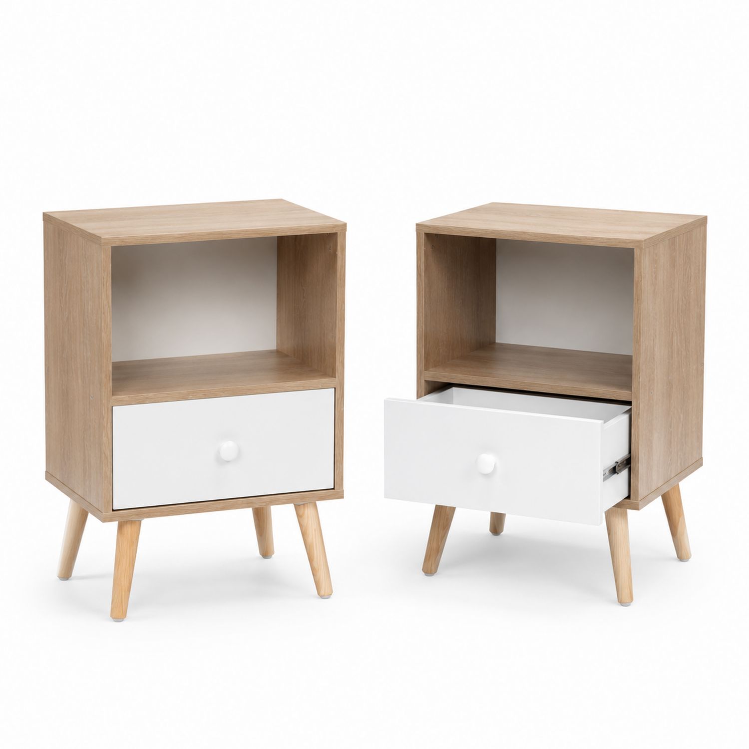 Set di 2 Comodini in Legno e MDF Naturale/Bianco-arviler