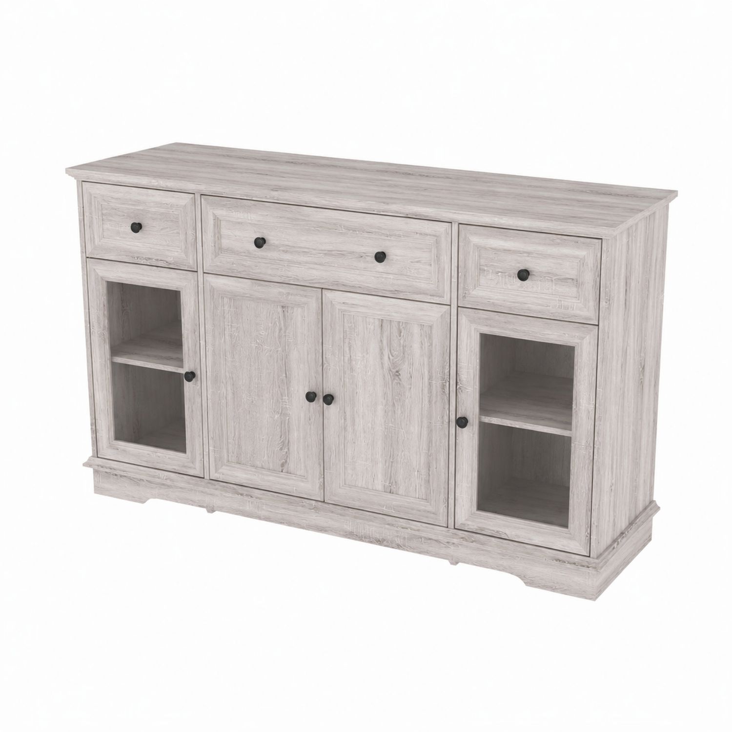 Credenza in Legno laminato con 3 Ante e 3 Cassetti, Grigio Chiaro, 120x85x40 cm-arviler