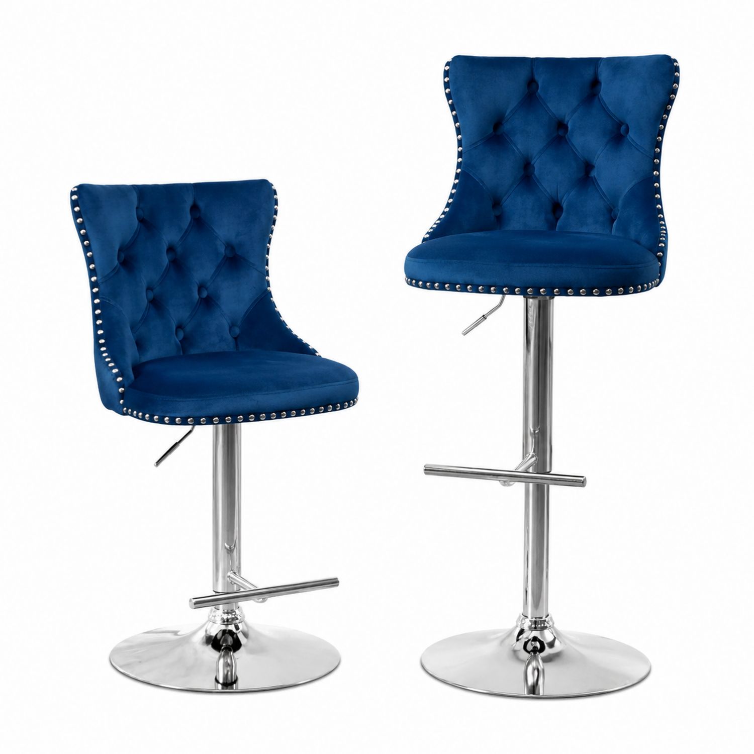 Sgabello in Velluto Blu con Base in Metallo, Set di 2-arviler