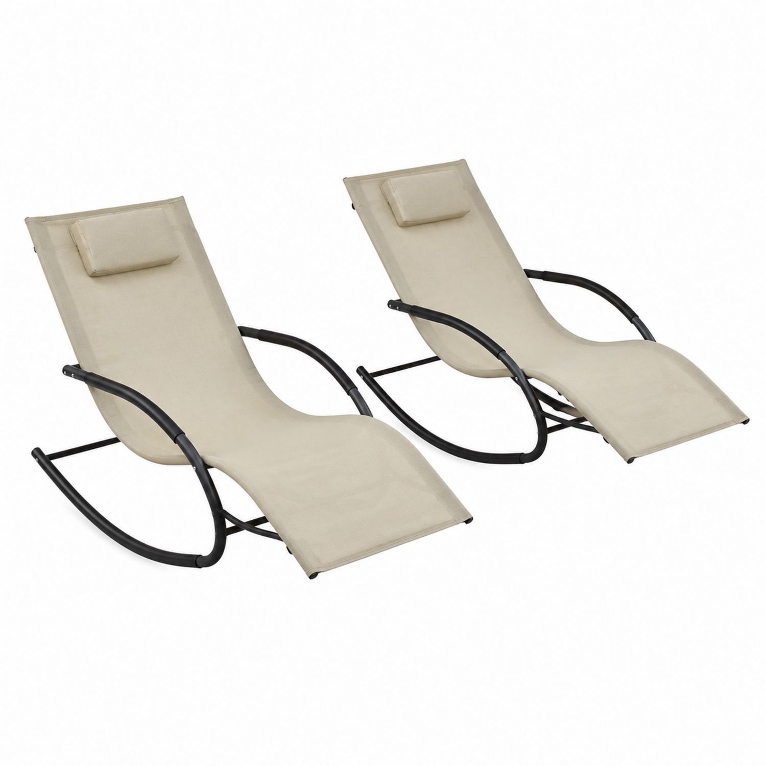 Set di 2 lettini a dondolo in acciaio e textilene beige-arviler