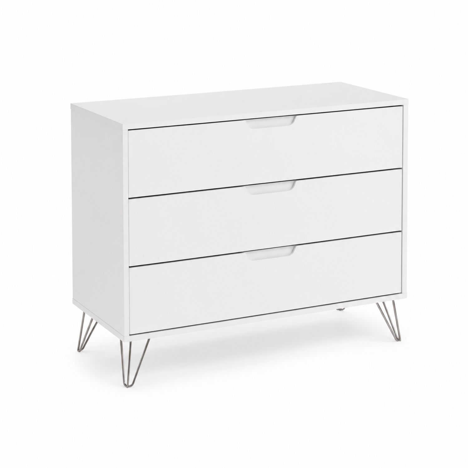 Cassettiera 3 cassetti MDF bianco con gambe in metallo-arviler