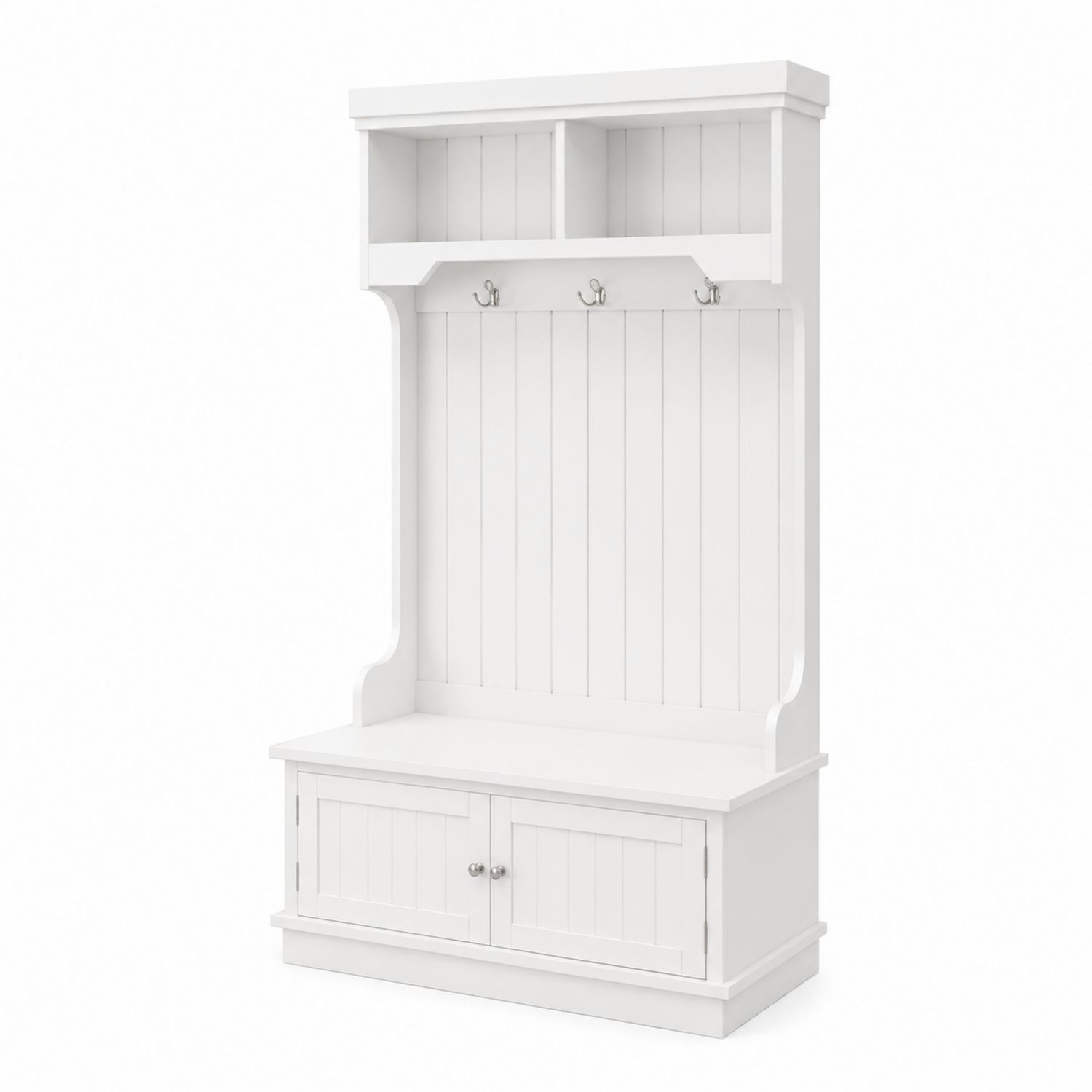 Appendiabiti in Legno con Panca e Armadietto Bianco 180x90x40 cm-arviler