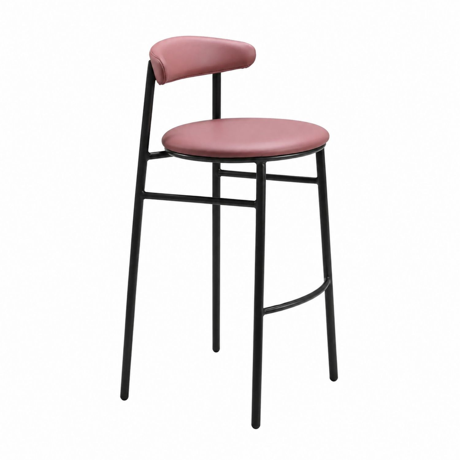 Sgabello da bar con seduta in ecopelle rosa e struttura in metallo nero, altezza 100cm-arviler