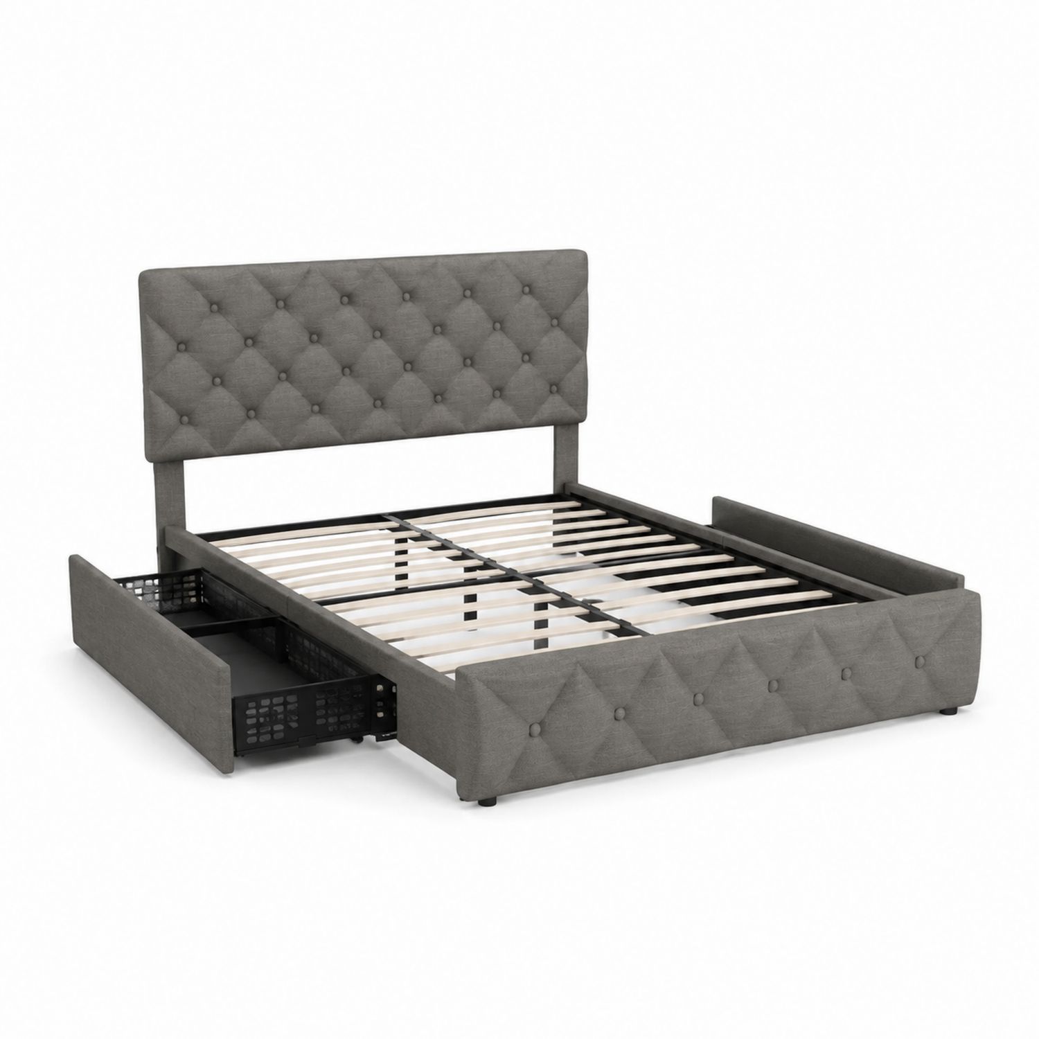 Letto in Tessuto Grigio con Cassetti 200x160 cm-arviler