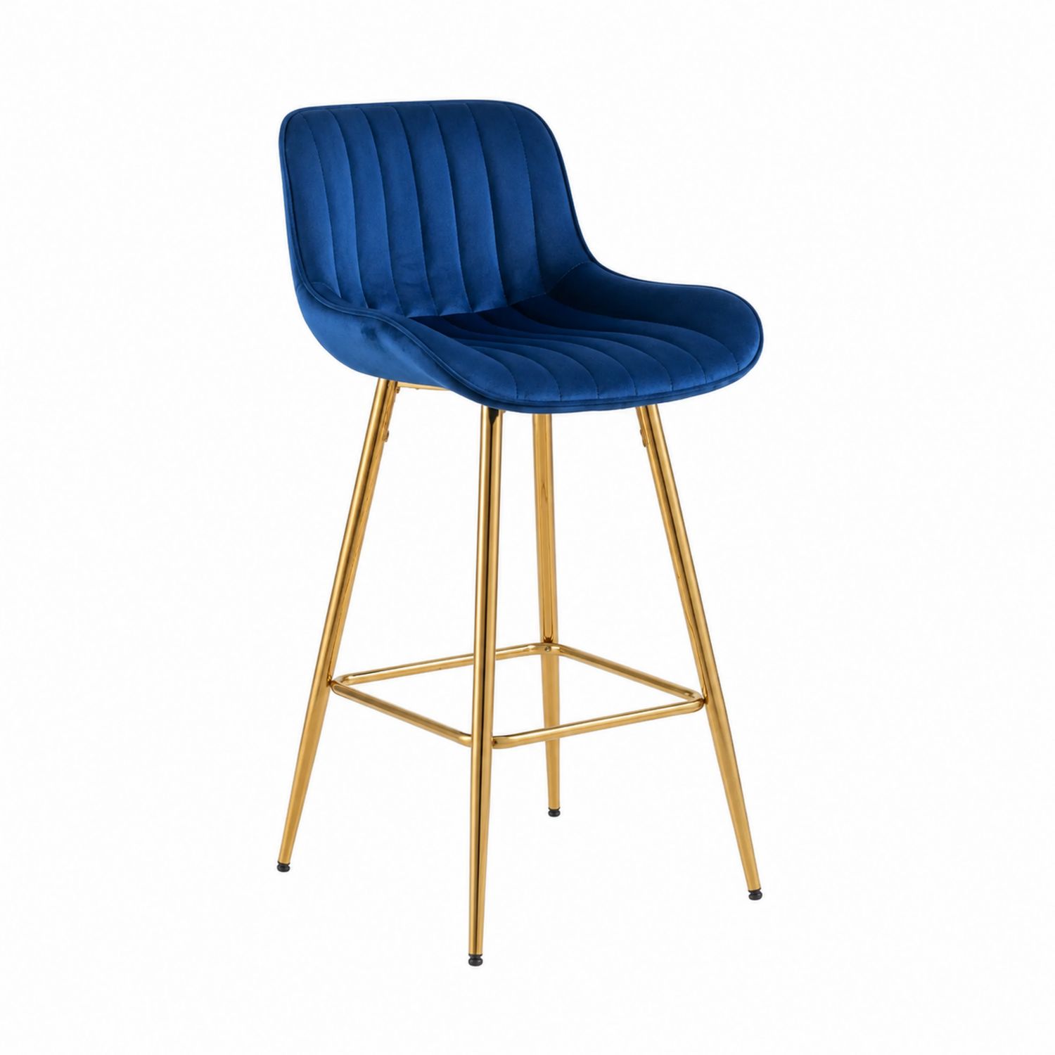 Sgabello in velluto blu con struttura in metallo dorato-arviler