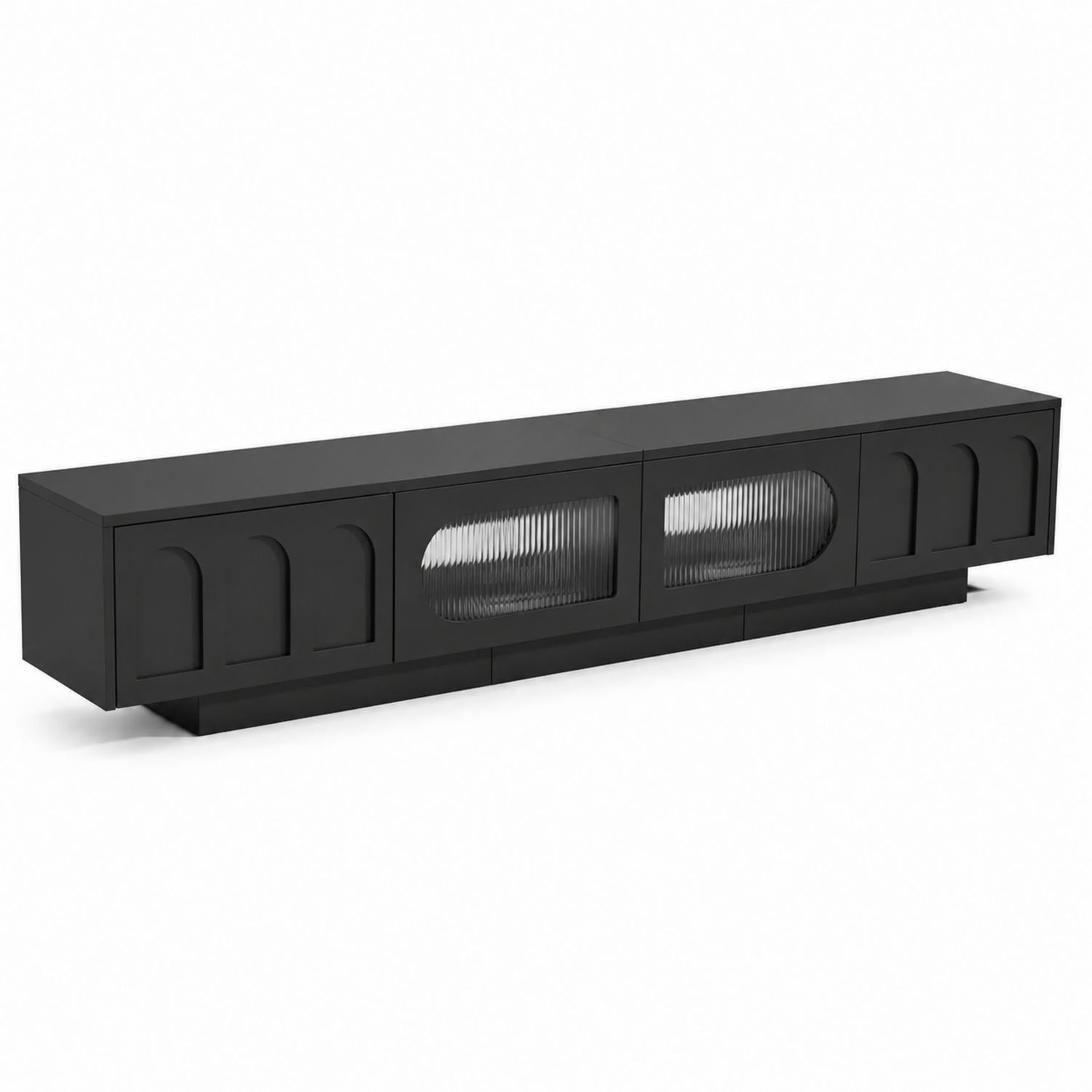 Mobile TV nero con ante in vetro scanalato 240x45x50 cm-arviler
