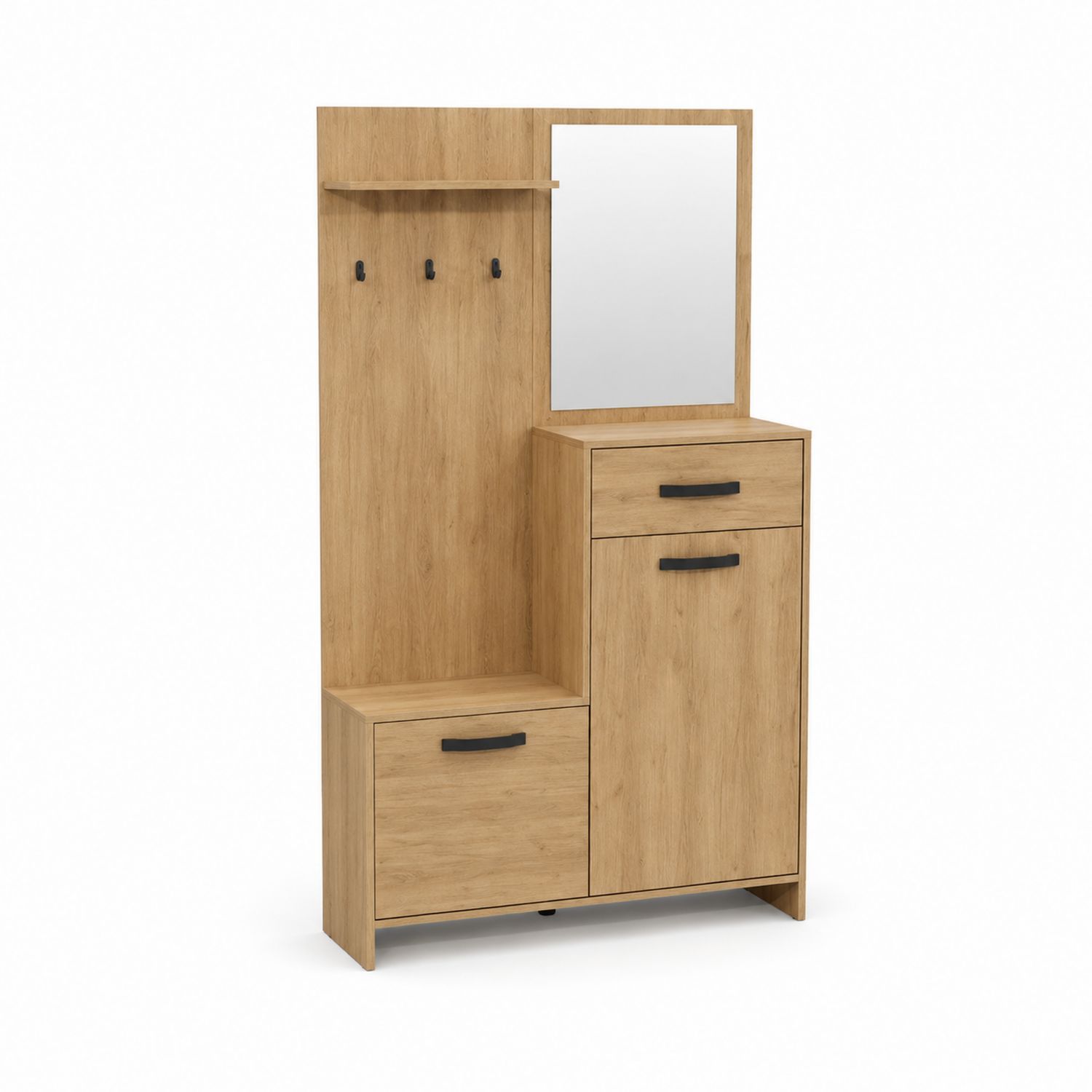 Appendiabiti in Legno con Specchio e Armadio 180x90x40cm-arviler