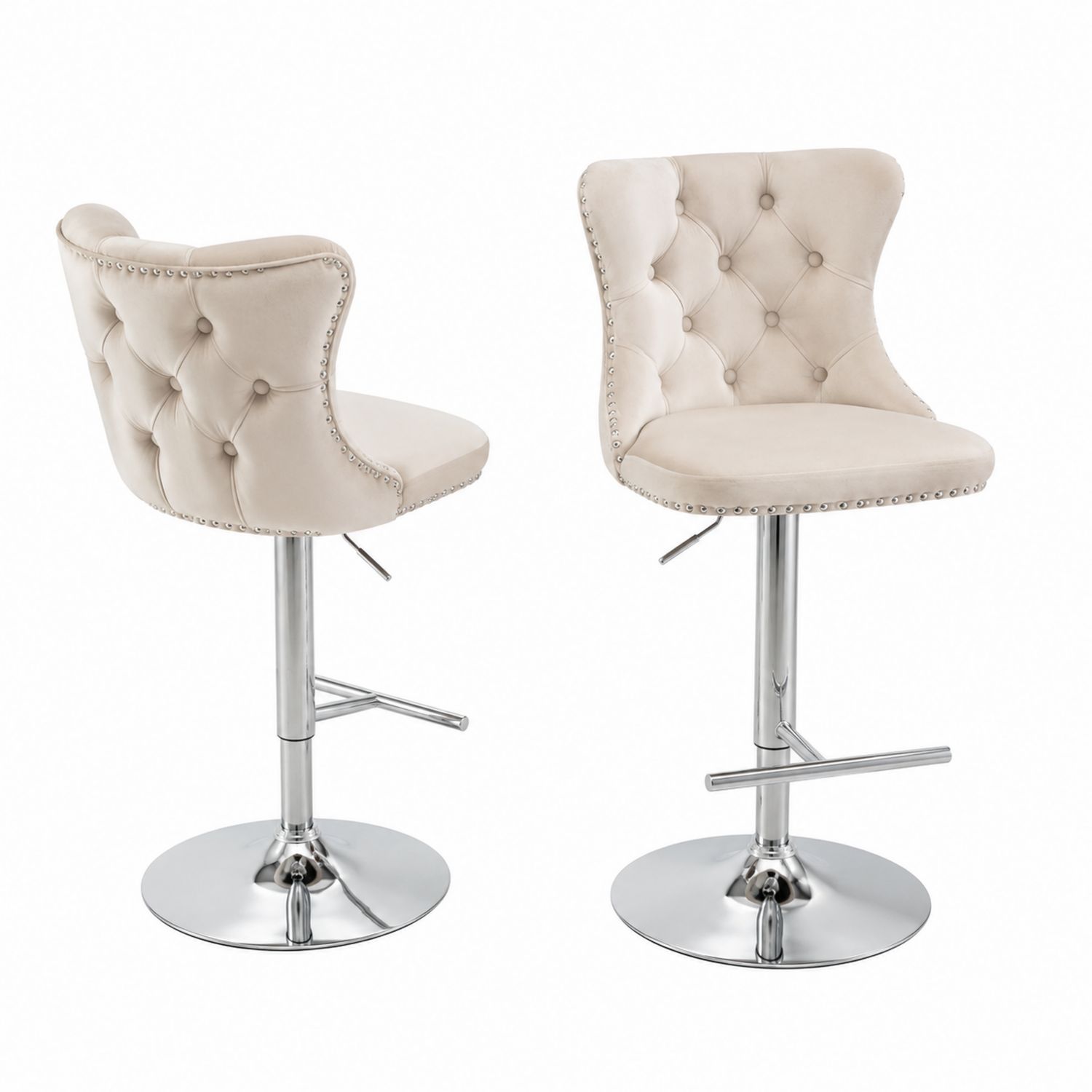 Sgabelli da bar in velluto regolabili in altezza beige-arviler