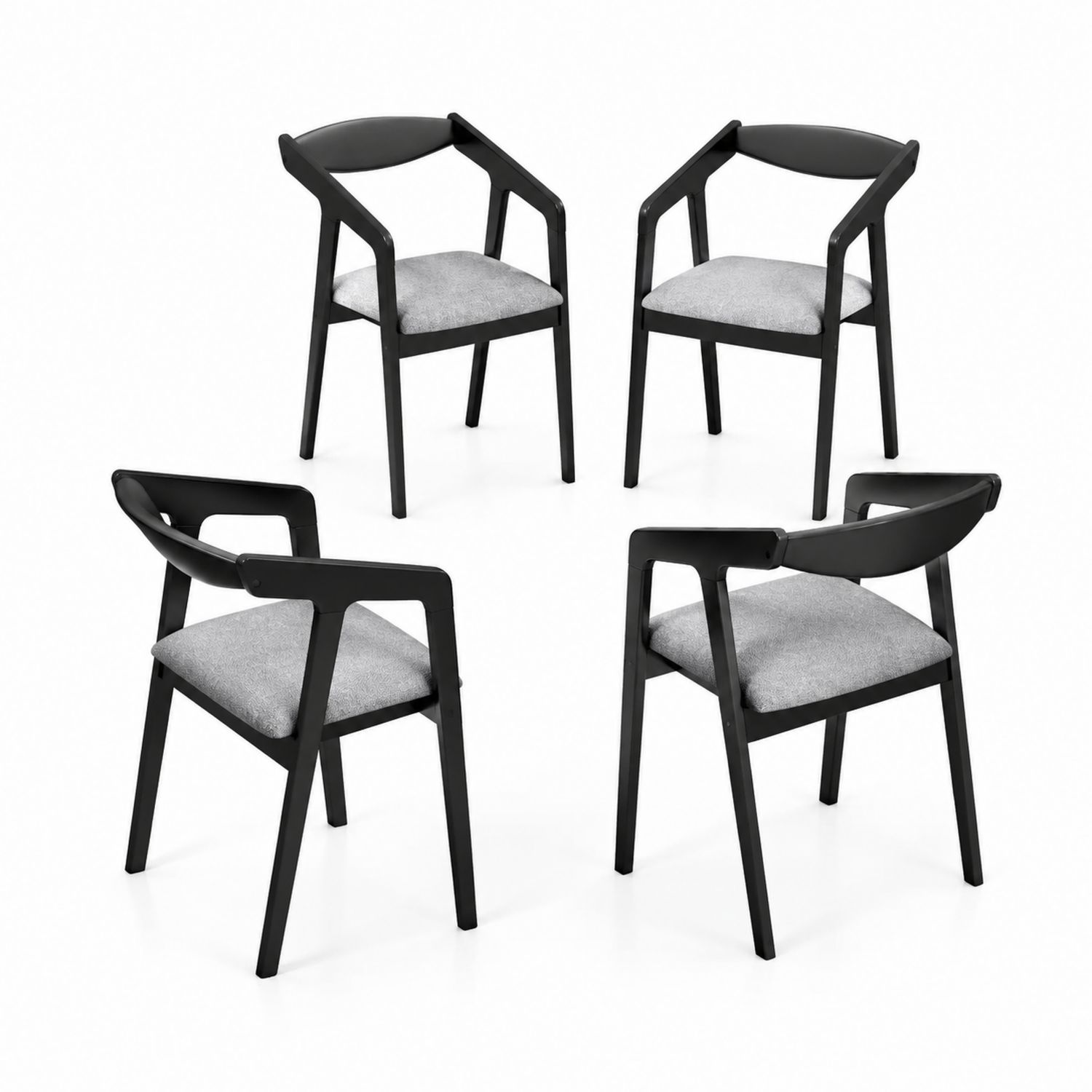 Set di 4 sedie da pranzo in legno nero con seduta in tessuto grigio-arviler