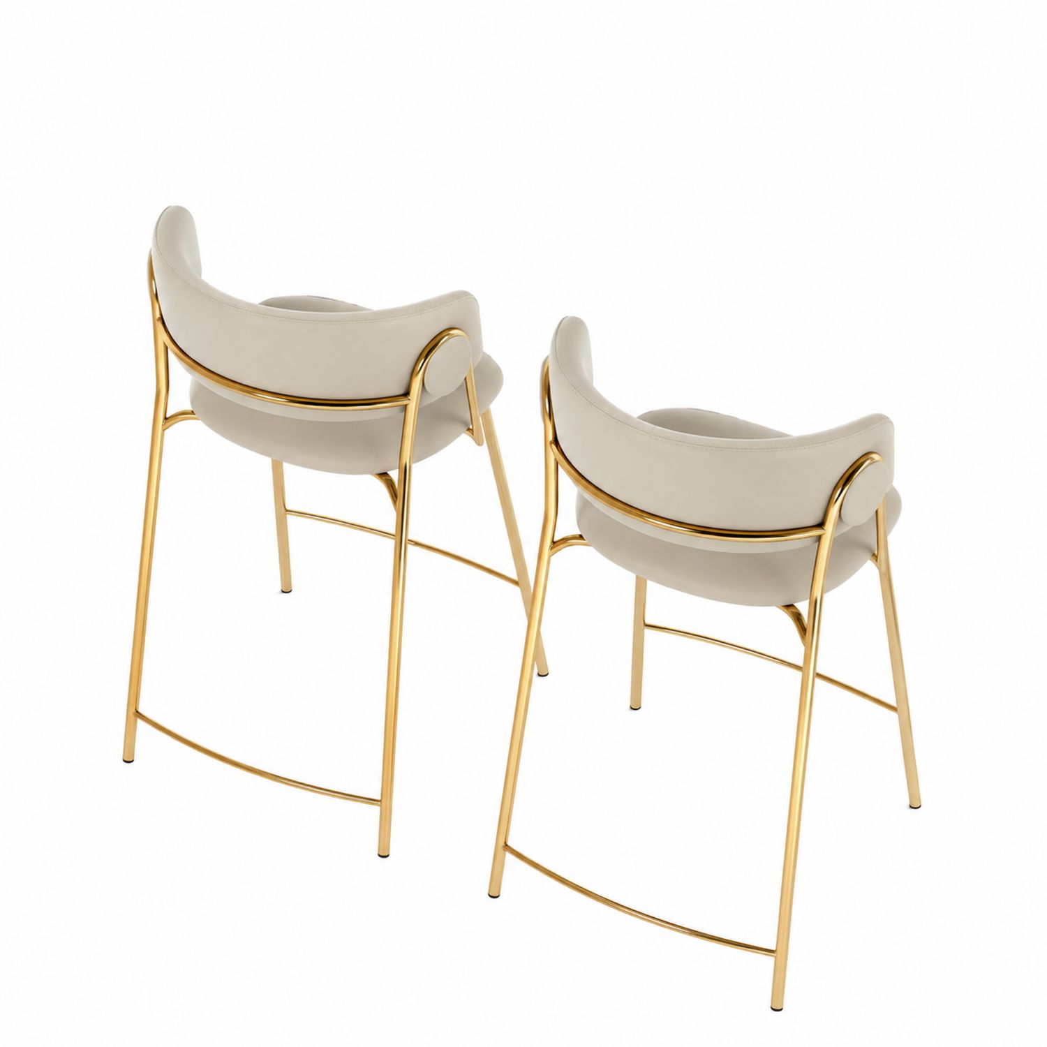 Set di 2 Sgabelli in Metallo Dorato e Similpelle Beige-arviler