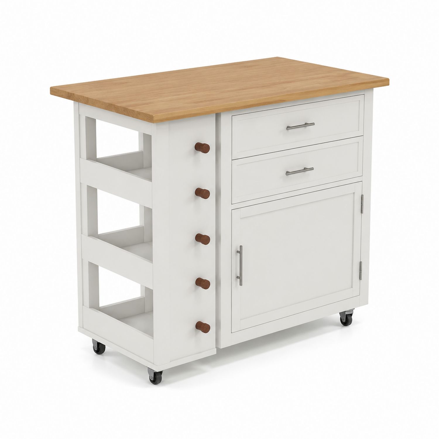 Carrello da Cucina con Piano in Rovere e Struttura in MDF Bianco su Ruote-arviler