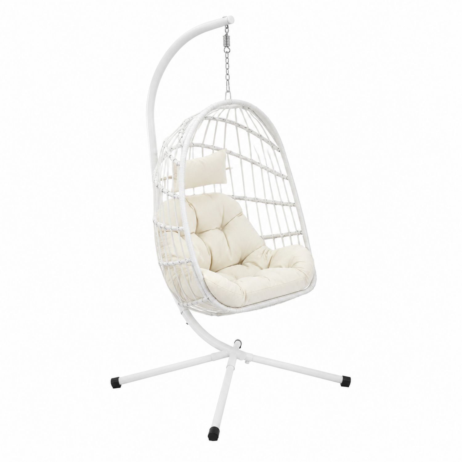 Sedia Altalena Sospesa in Acciaio e Rattan Sintetico Bianco-arviler
