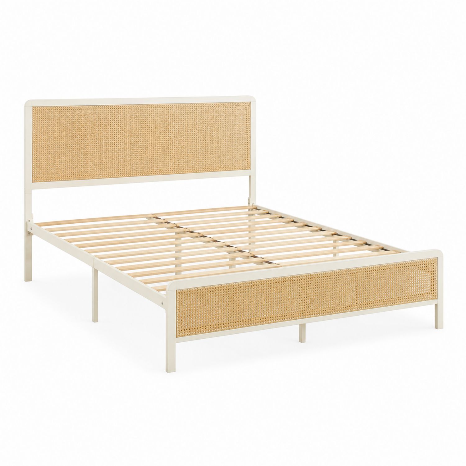 Letto matrimoniale in legno e rattan, 200x160 cm, Crema-arviler