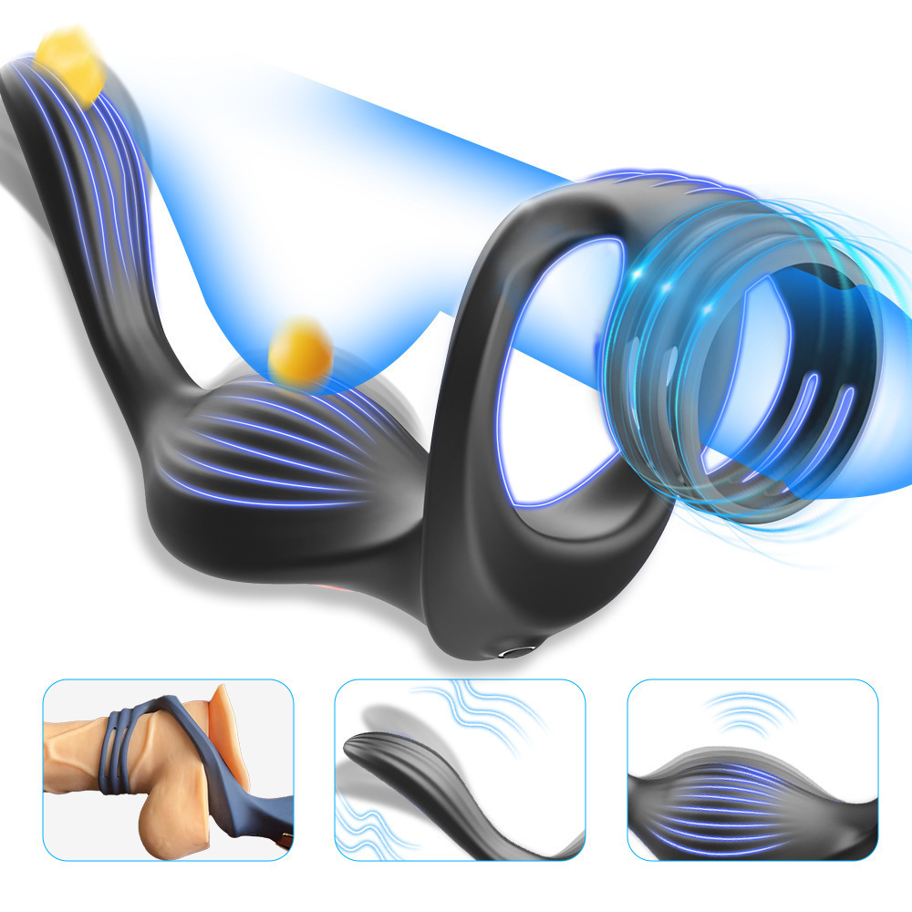 Adjustable Men's Delay Penis Vibration Ring & Butt Plug Stimulator