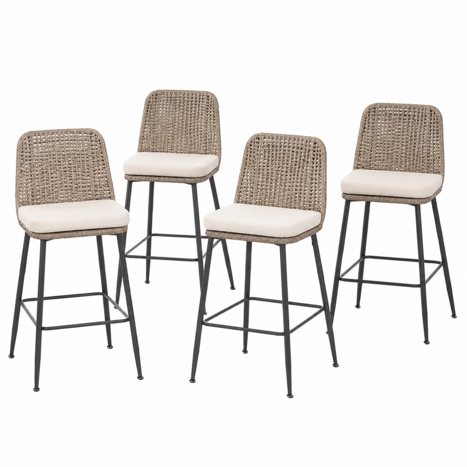 4-tlg. Barhocker Set Polyrattan Stahlrahmen