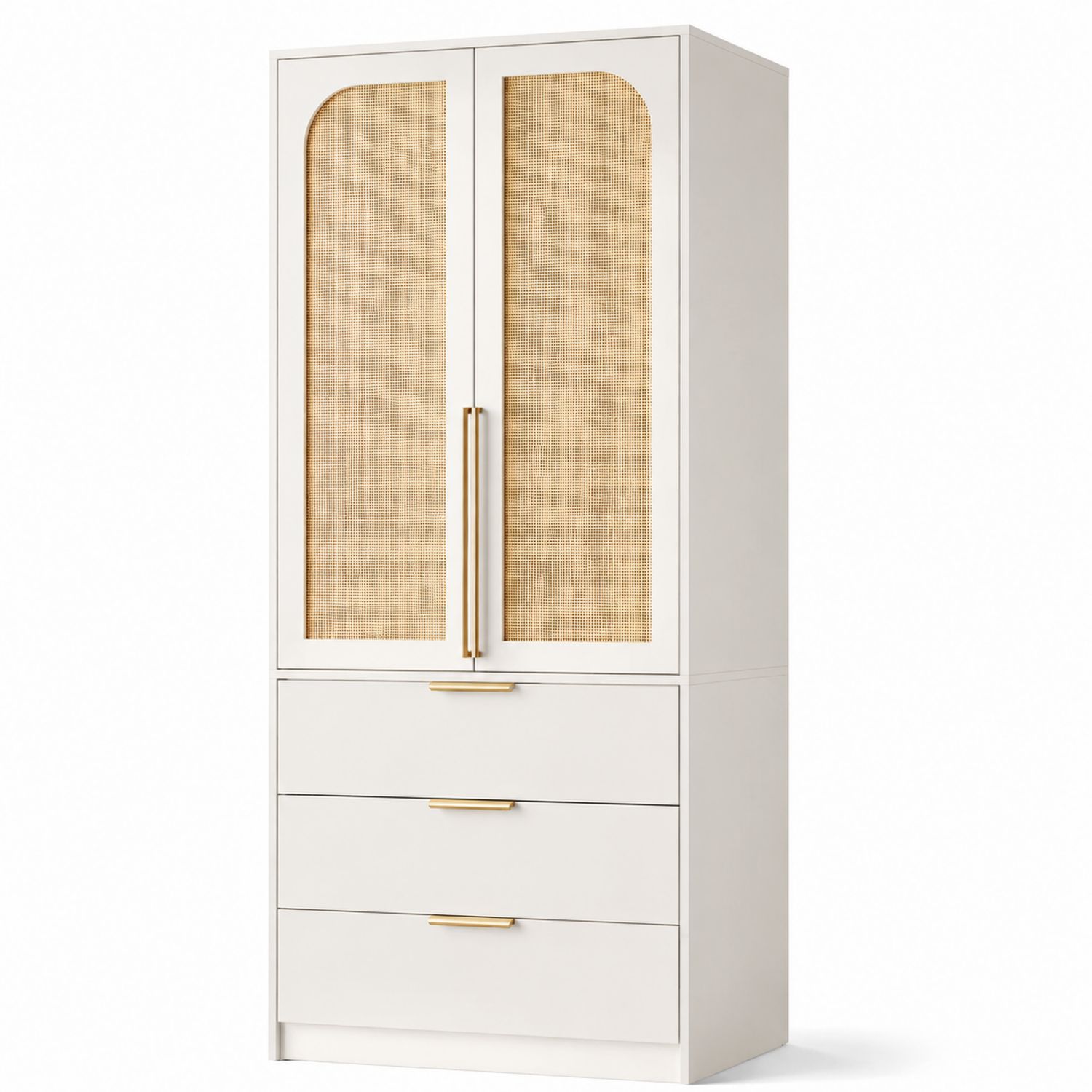 Kleiderschrank aus MDF und Geflecht, Weiß 80x50x200 cm