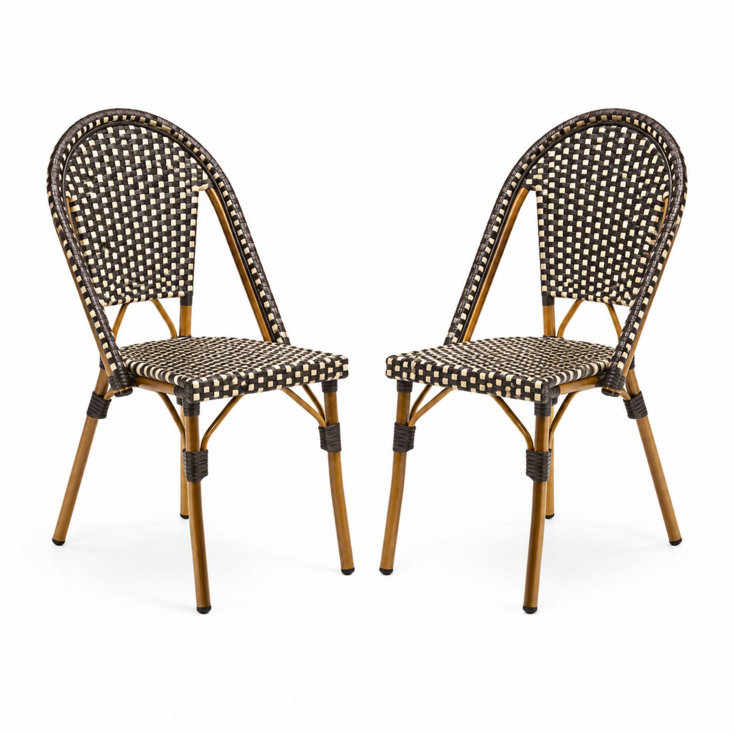 Esszimmerstuhl Set aus Polypropylen-Geflecht und Aluminium Braun/Schwarz 44x56x89cm