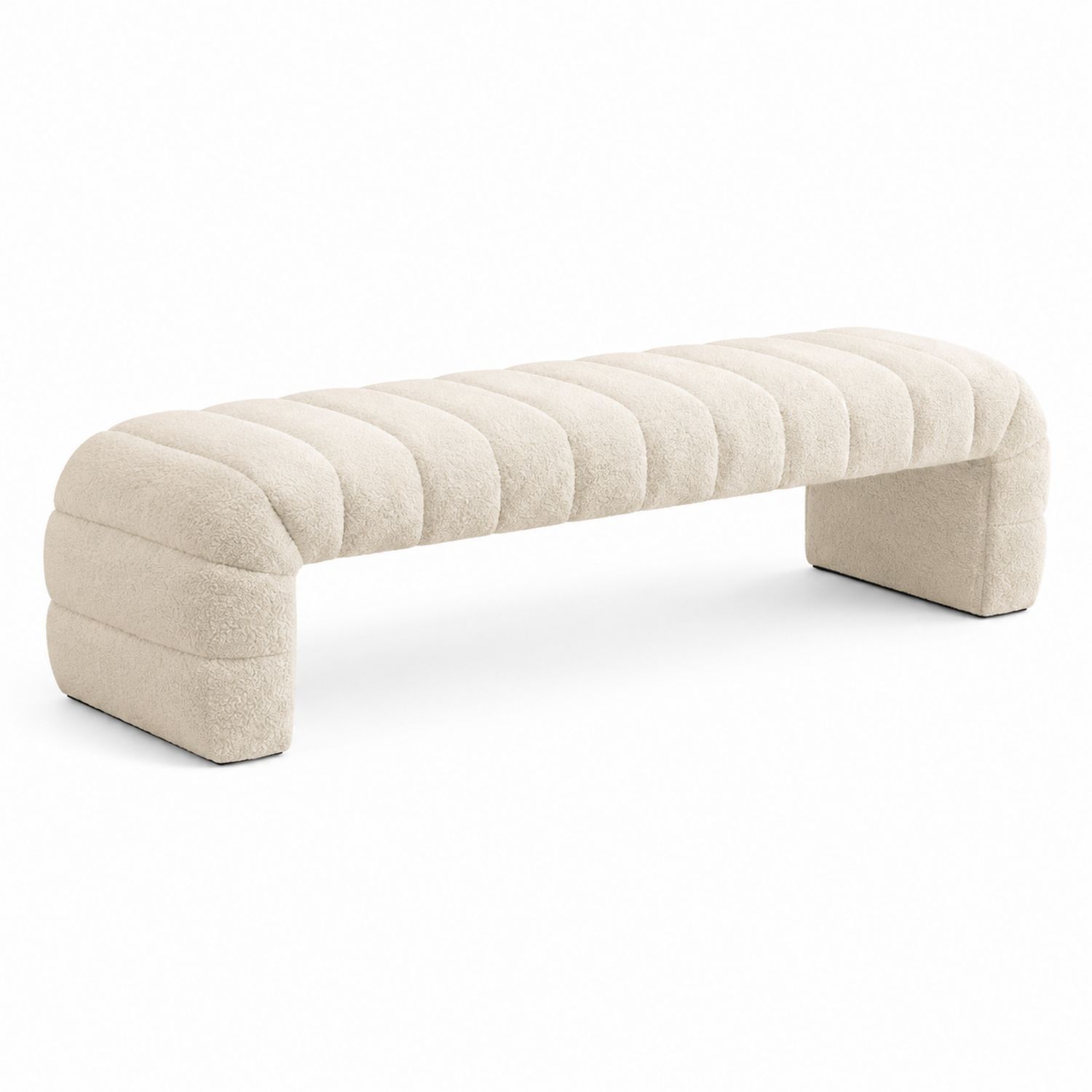 Gepolsterte Bank rechteckig 160x40x45 cm Schaumstoff Bouclé Creme