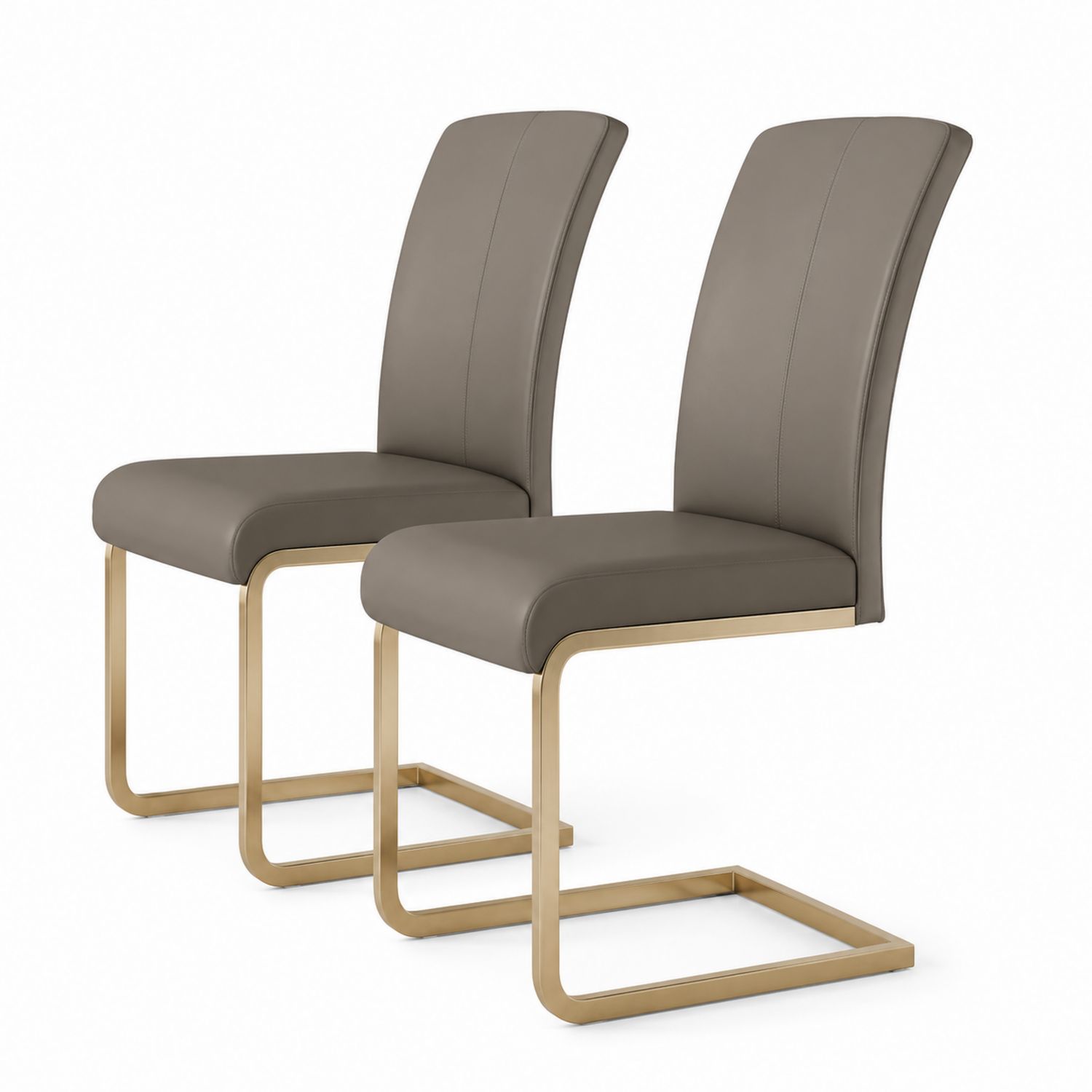 2er-Set Esszimmerstühle, Kunstleder, Edelstahl, Taupe