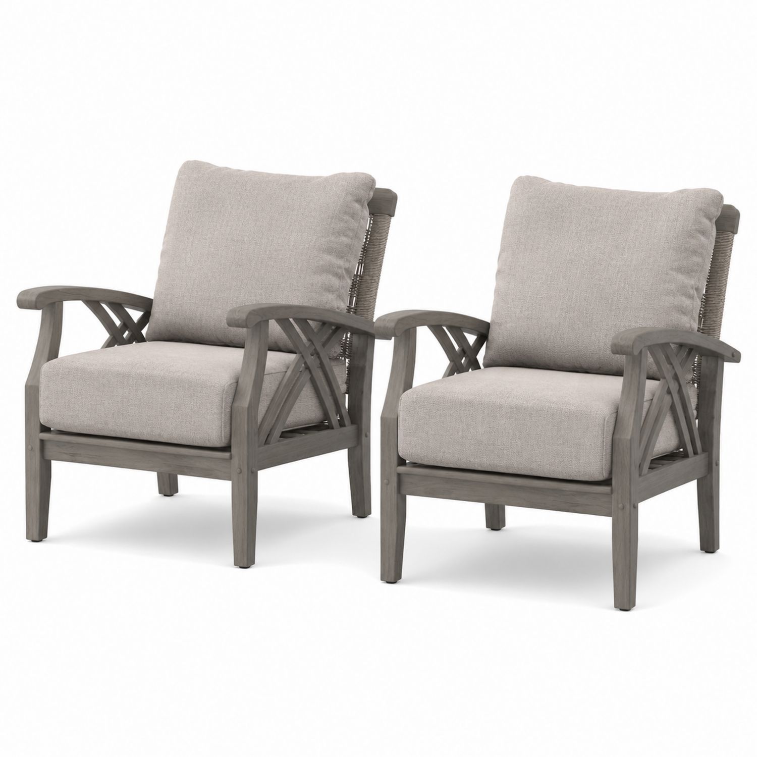 2er Set Outdoor Loungesessel Holz Beige