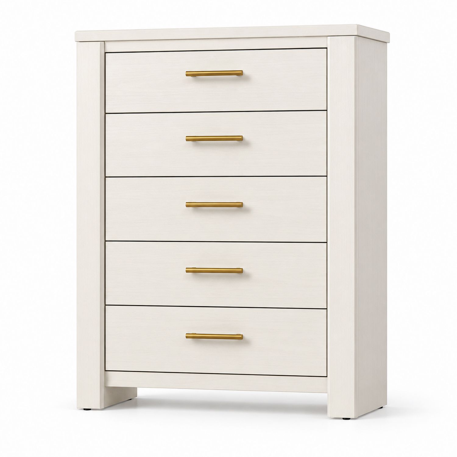 Kommode mit 5 Schubladen aus Holzwerkstoff Weiß und Gold