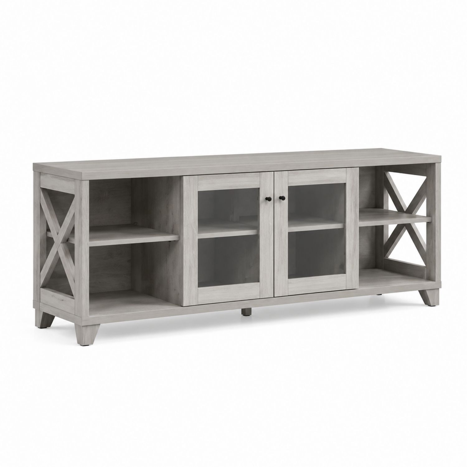 TV-Schrank mit Glastüren und Regalen Grau MDF 150cm