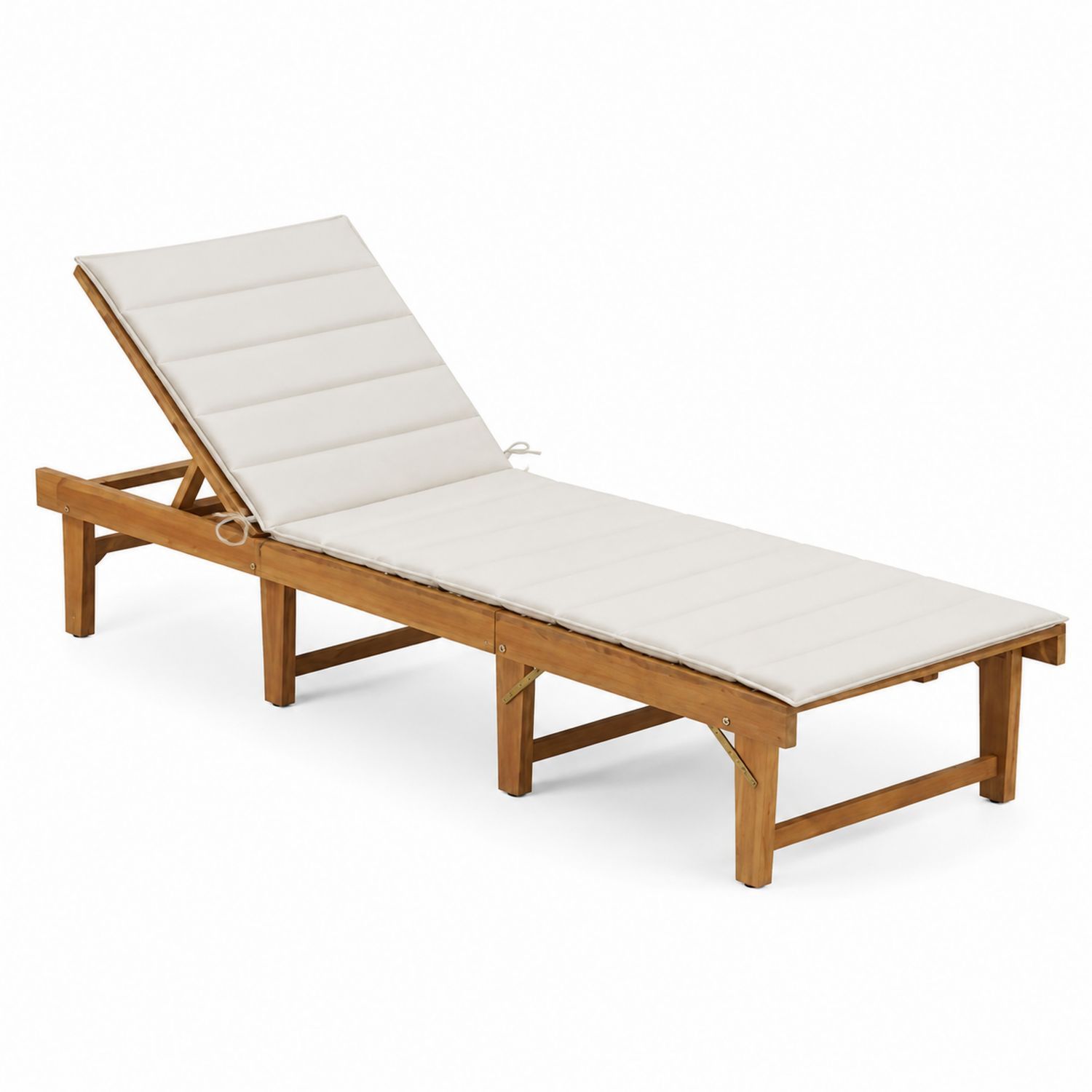 Verstellbare Sonnenliege aus Holz mit Kissen in Creme