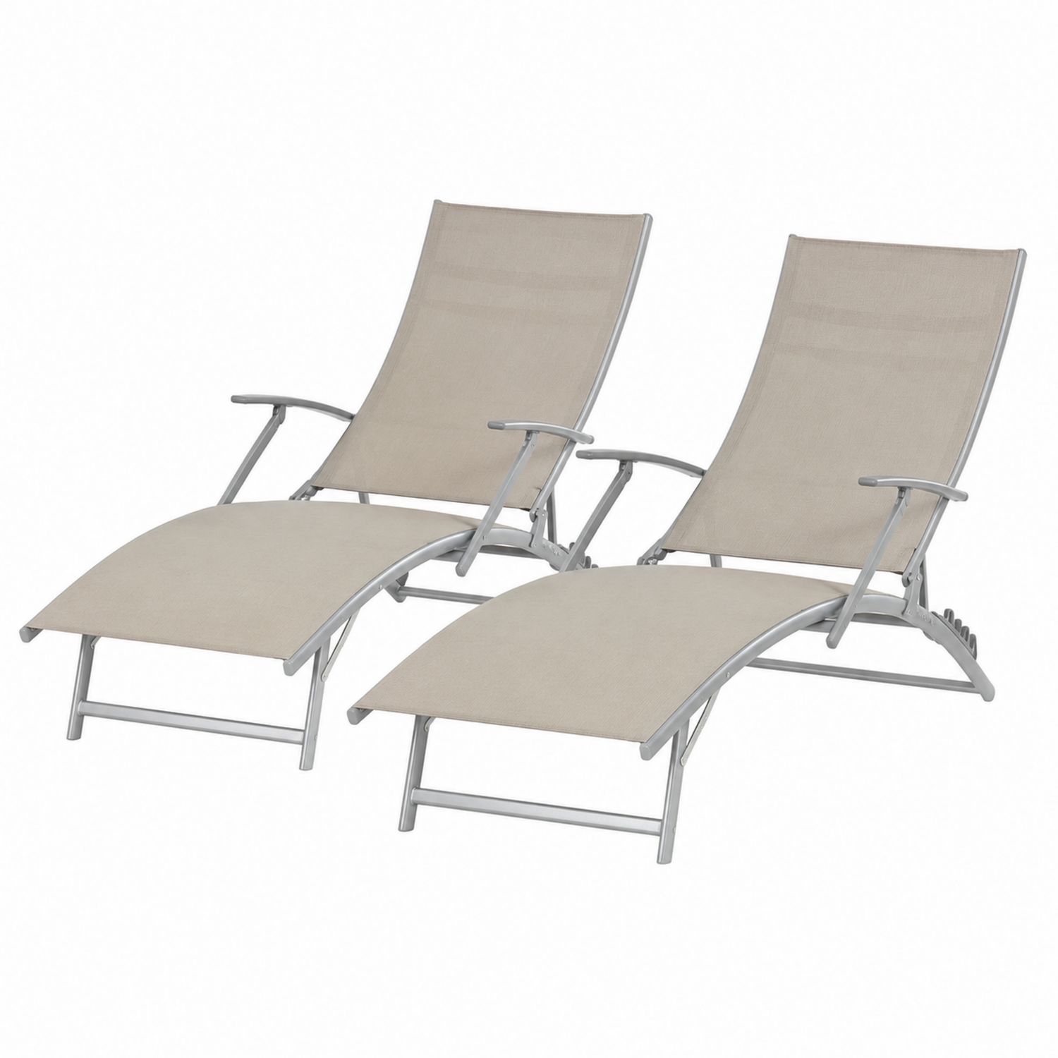 2er Set Gartenliegen Aluminium Textilene Beige