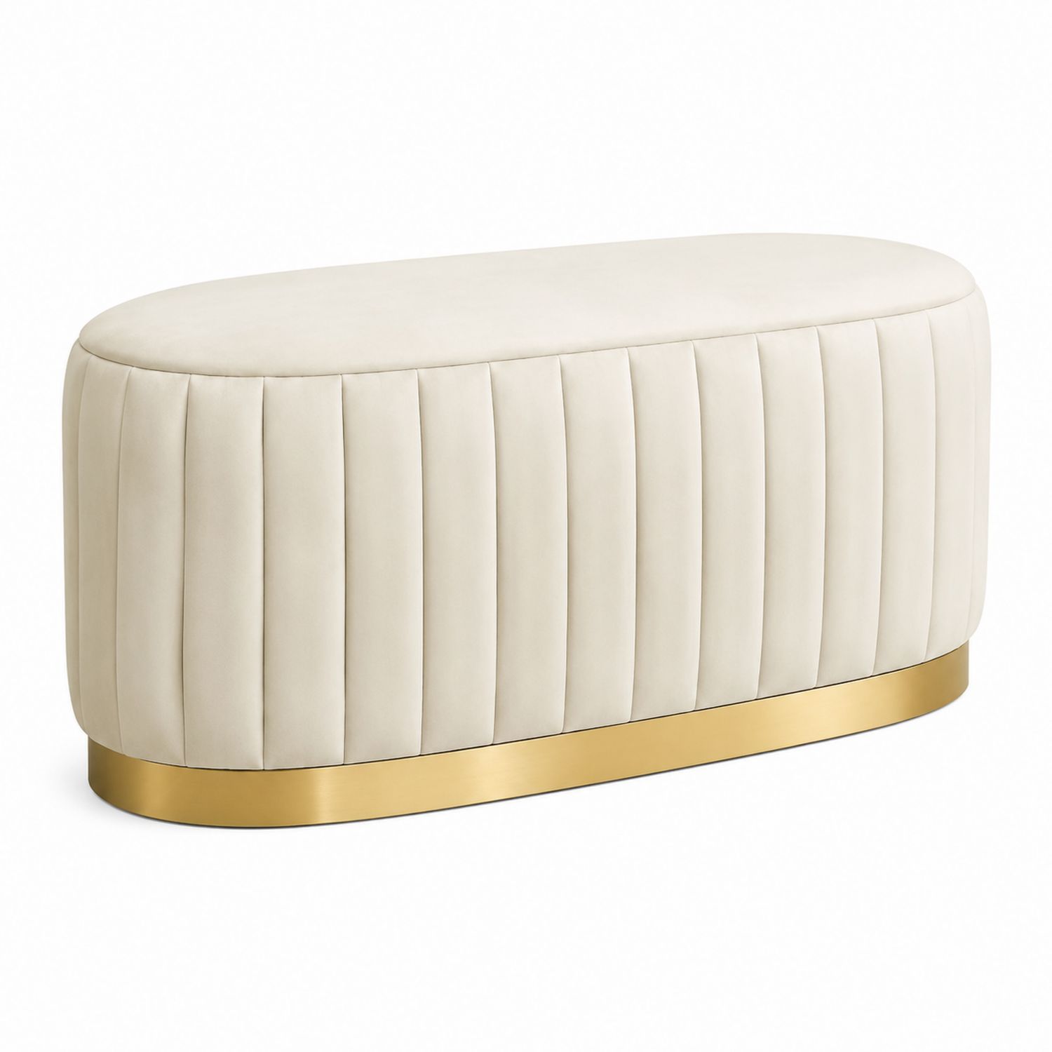 Ovale Bank Velours Creme mit Stahlbasis
