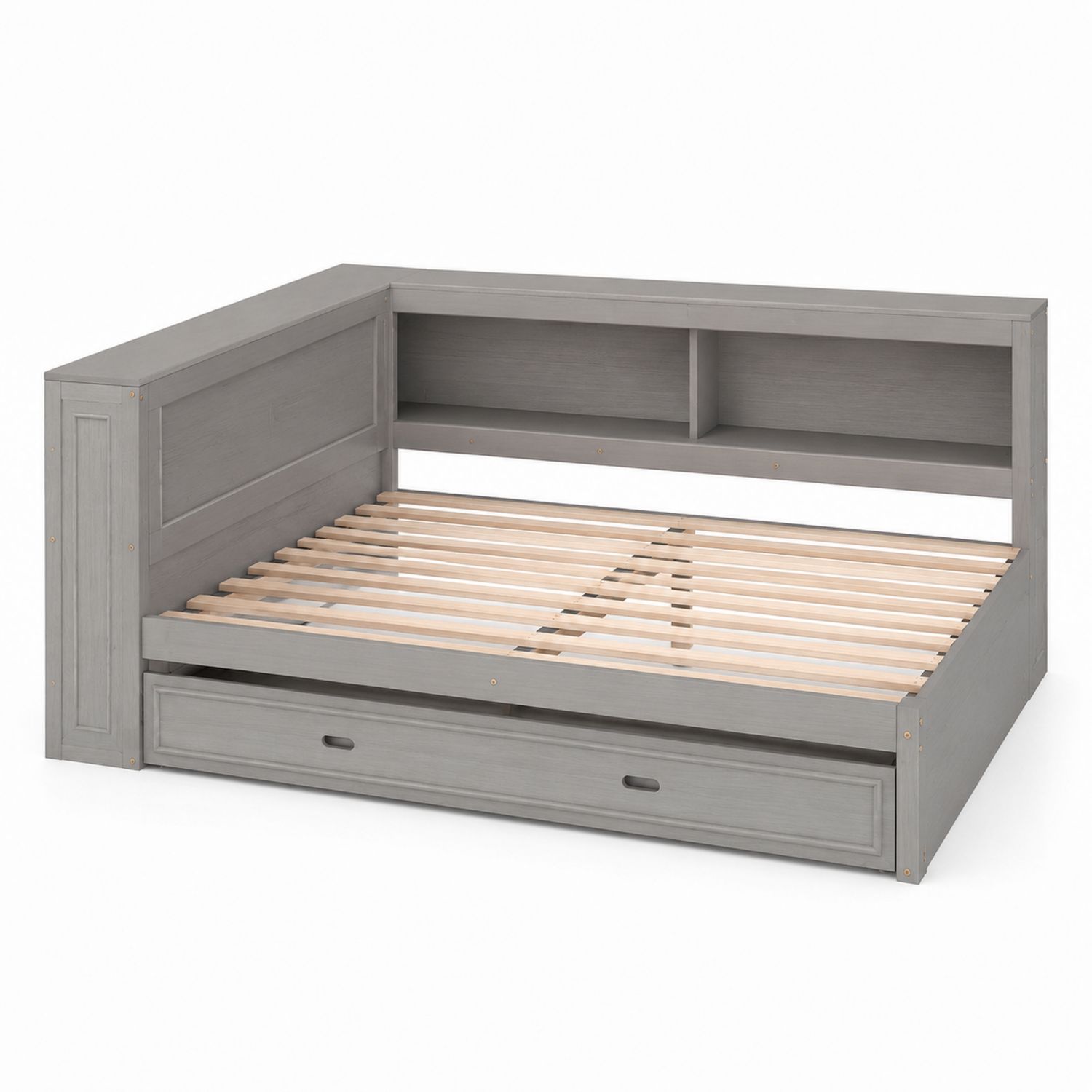 Eckbett mit Stauraum Massivholz Grau 200x140x90cm