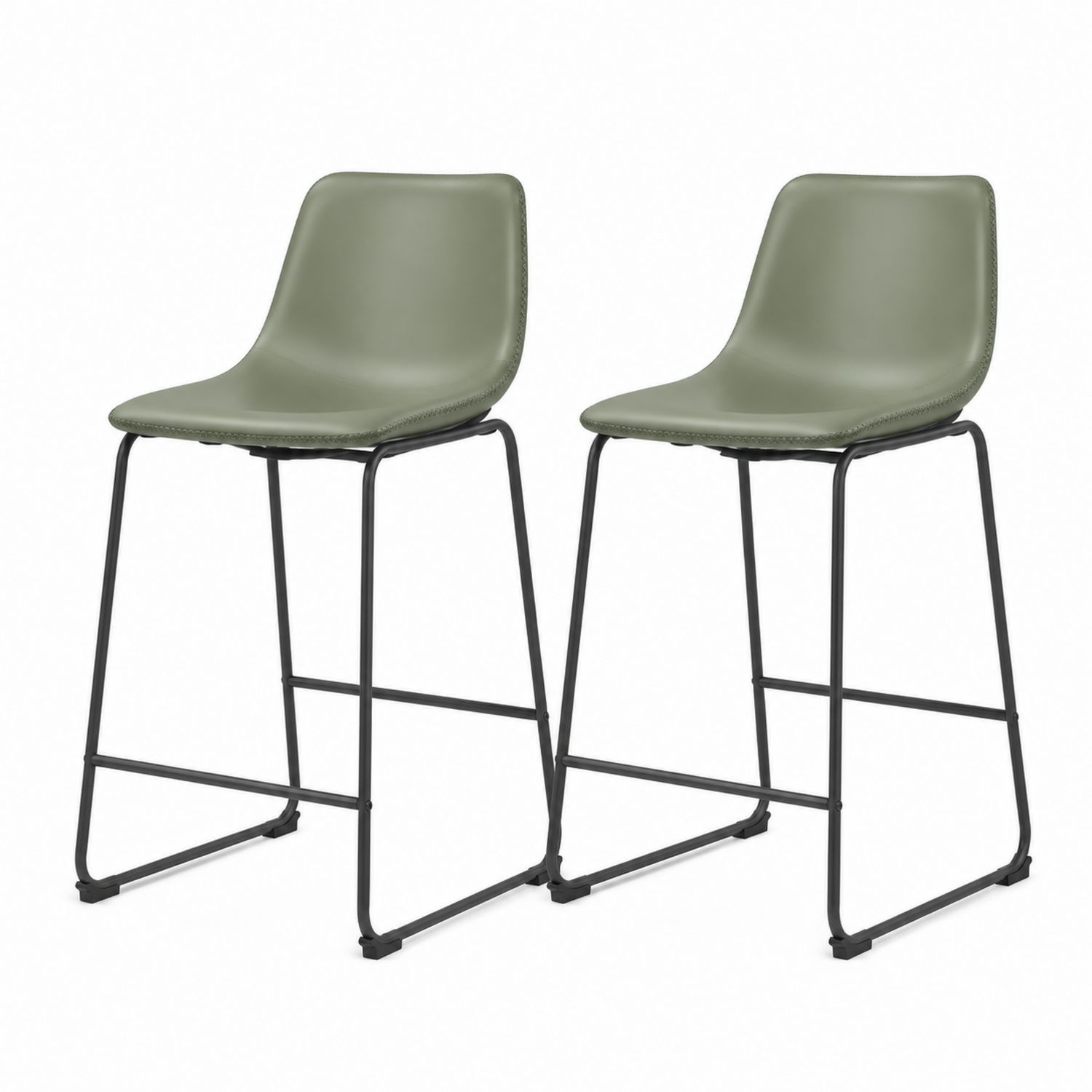 2er Set Barhocker, PU-Leder, Grün, Metallrahmen