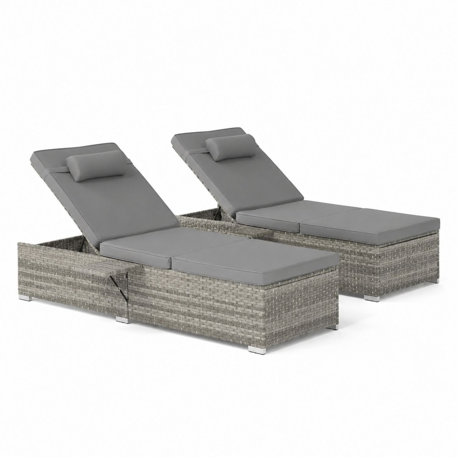 2-teilige Gartenliege aus Polyrattan Grau
