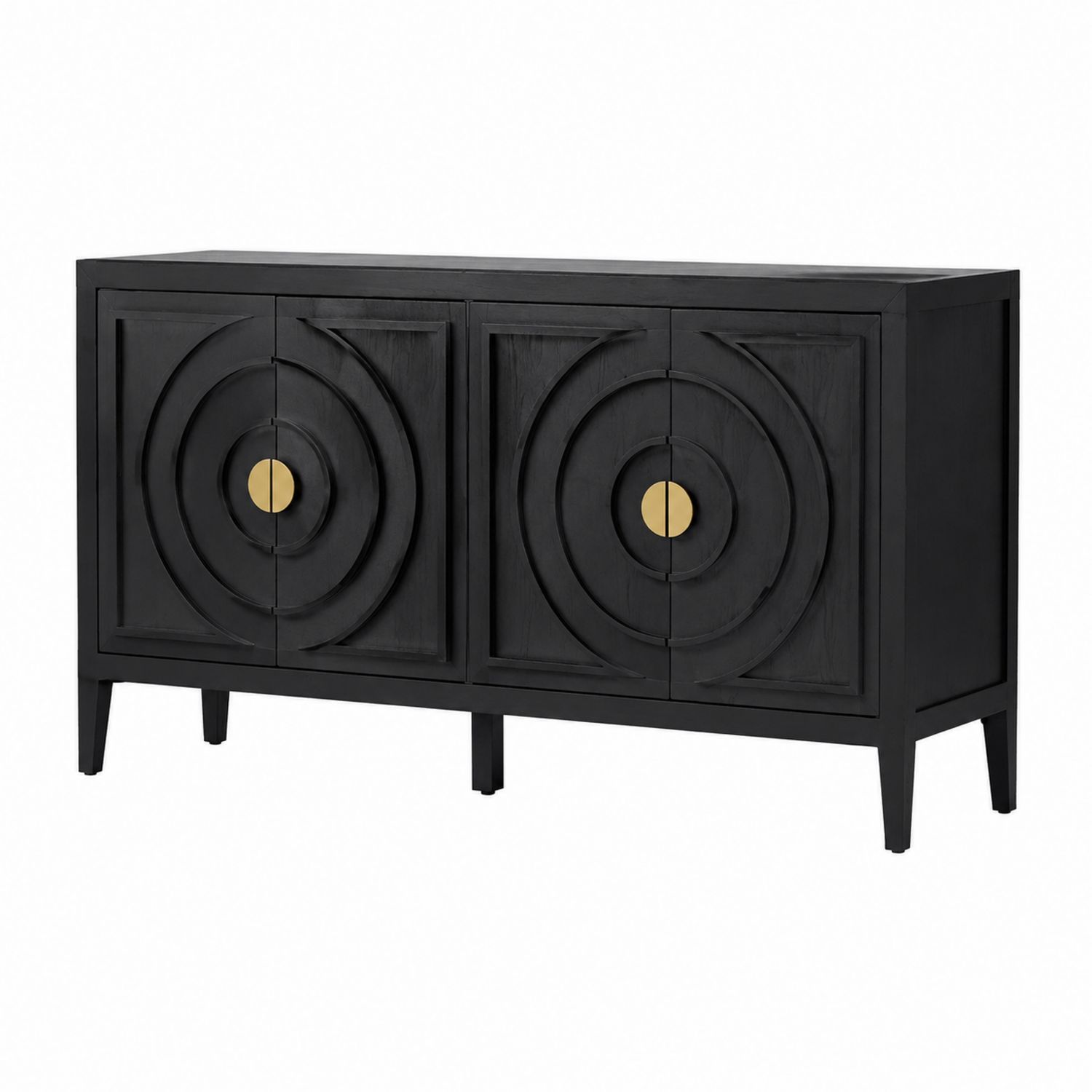 Rechteckiges Sideboard aus Mangoholz in Schwarz mit goldenen Akzenten 160x80x40 cm