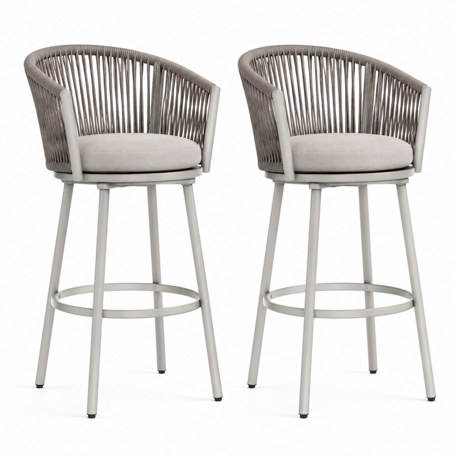 2er-Set Barhocker mit Aluminium und Polyester-Seil, Hellgrau