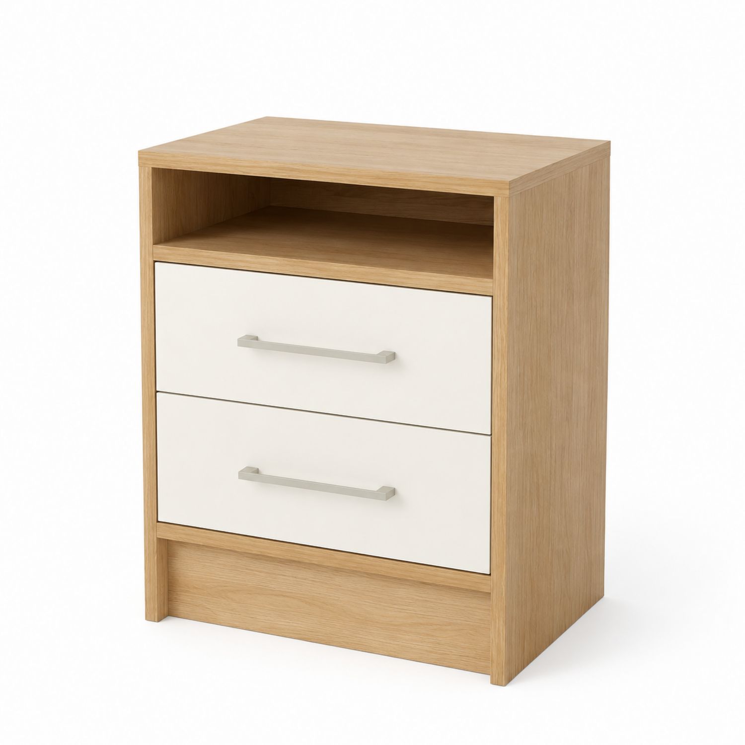 Holz-Nachttisch mit 2 Schubladen Beige/Weiß 50x40x30cm