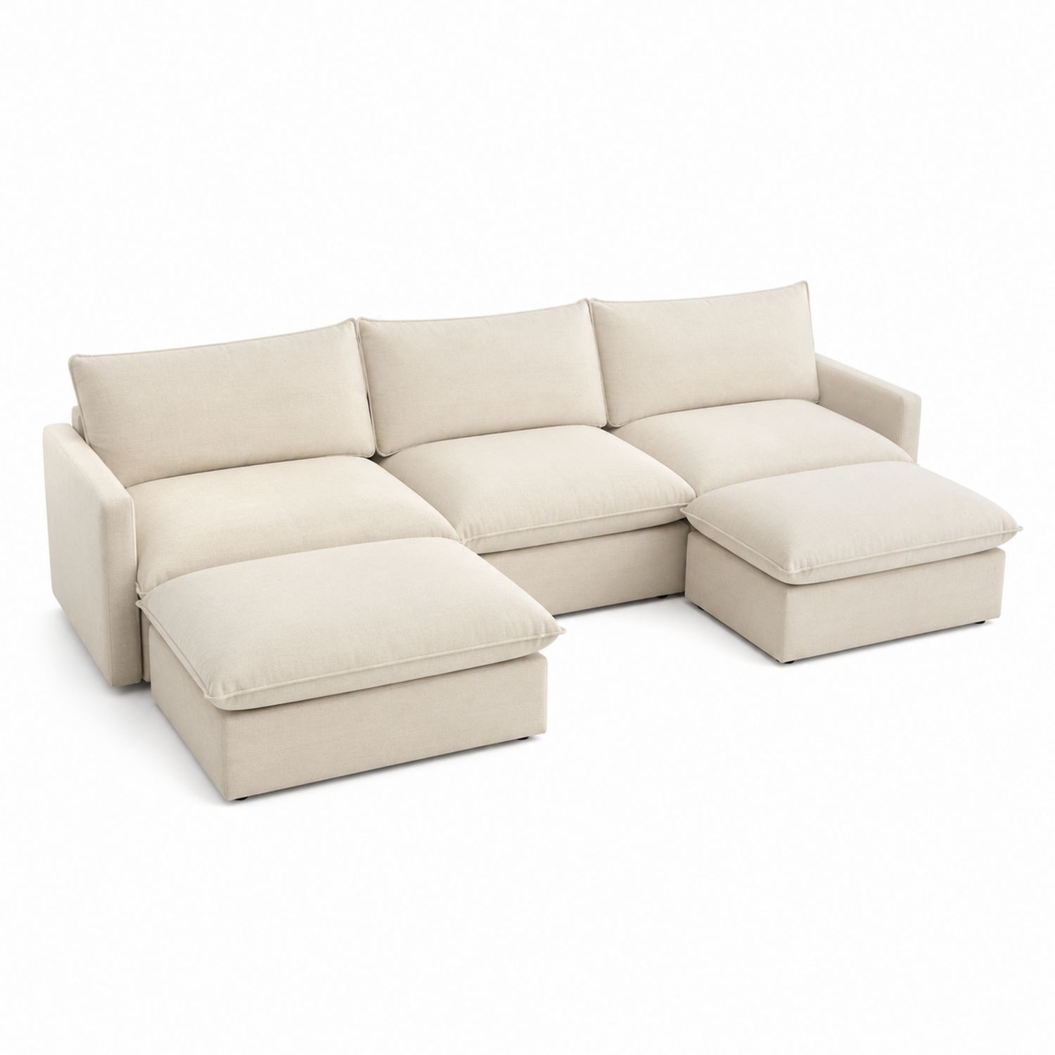 Ecksofa aus Polyestergewebe mit Ottomane Beige