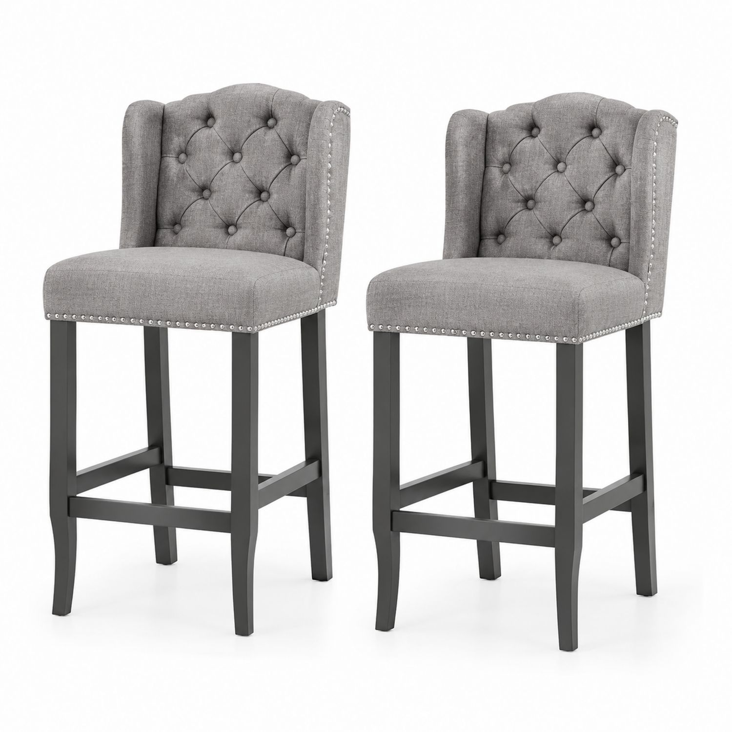 2er Set Barhocker mit Rückenlehne Holz Grau