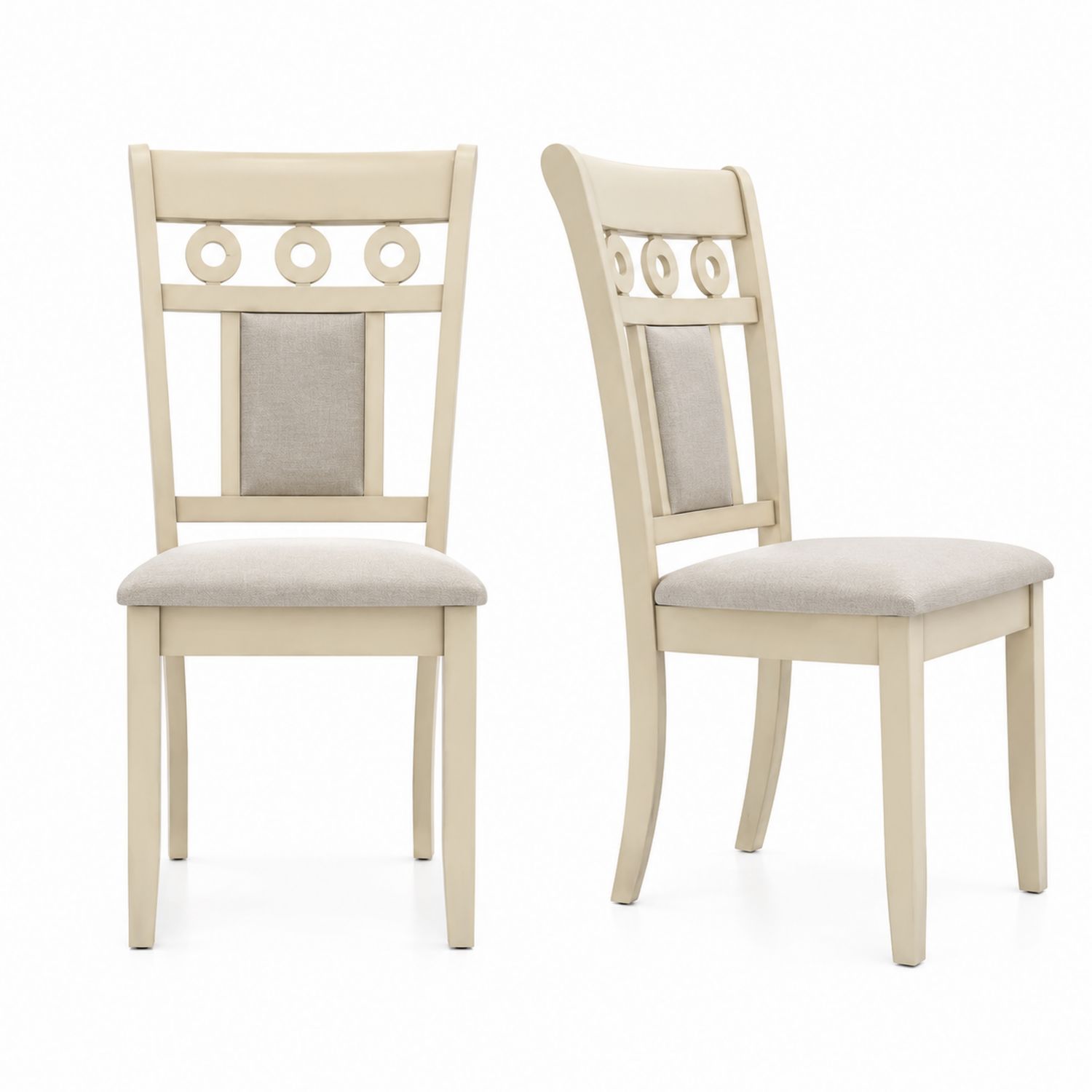 Esszimmerstuhl Set aus Holz mit Leinenpolsterung, Beige