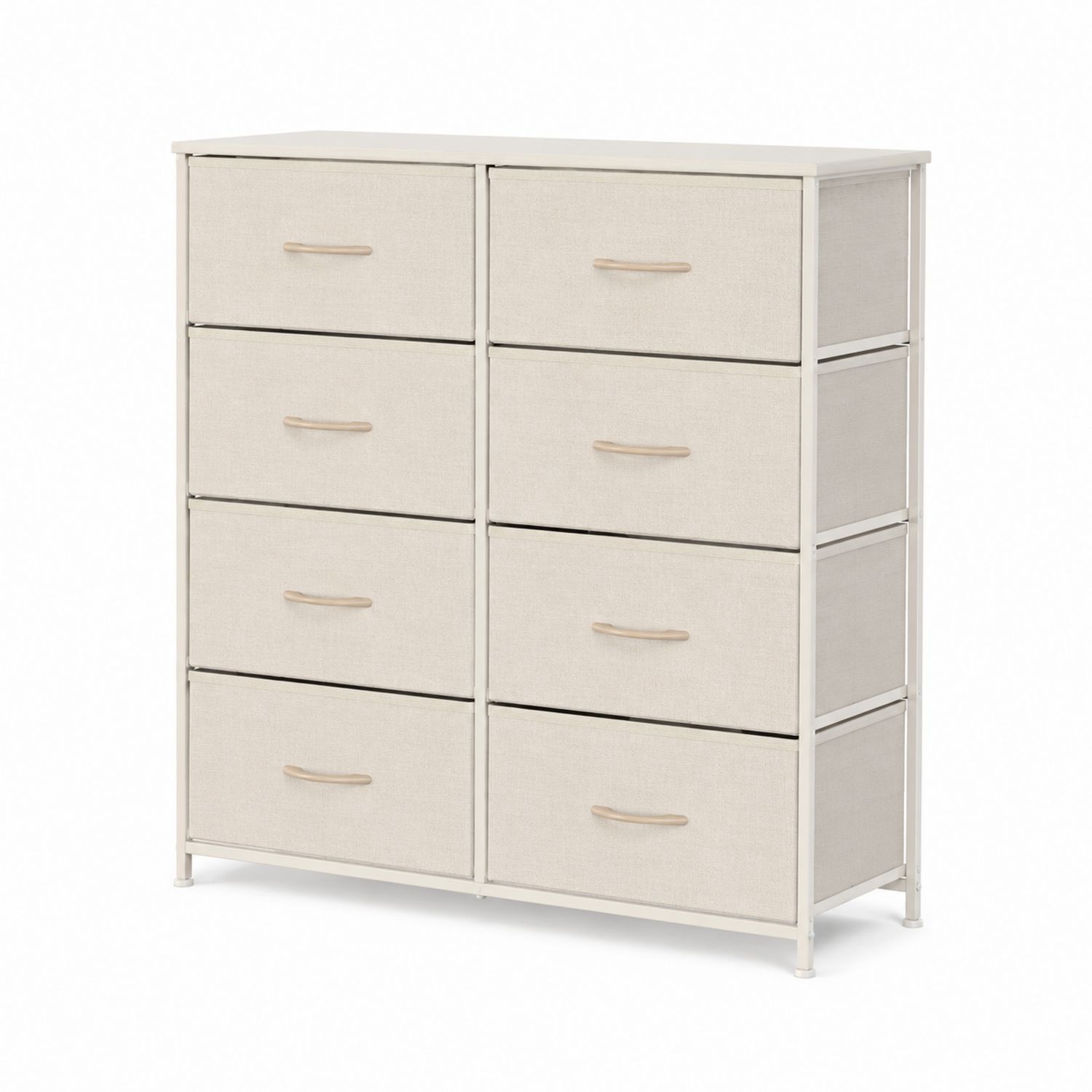 Kommode mit 8 Schubladen aus Metall und Polyester, Beige, 80 cm