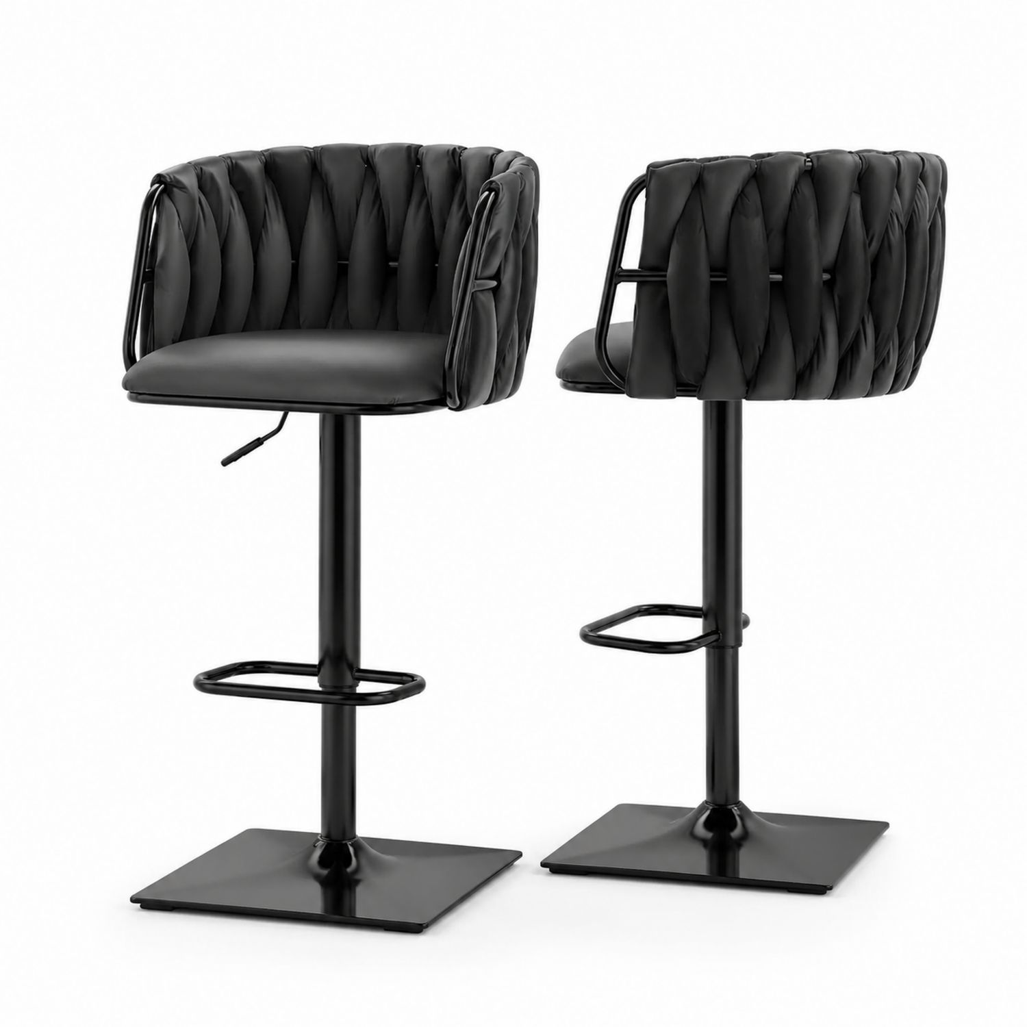 Barhocker-Set aus Metall und PU-Leder, Schwarz, Höhenverstellbar