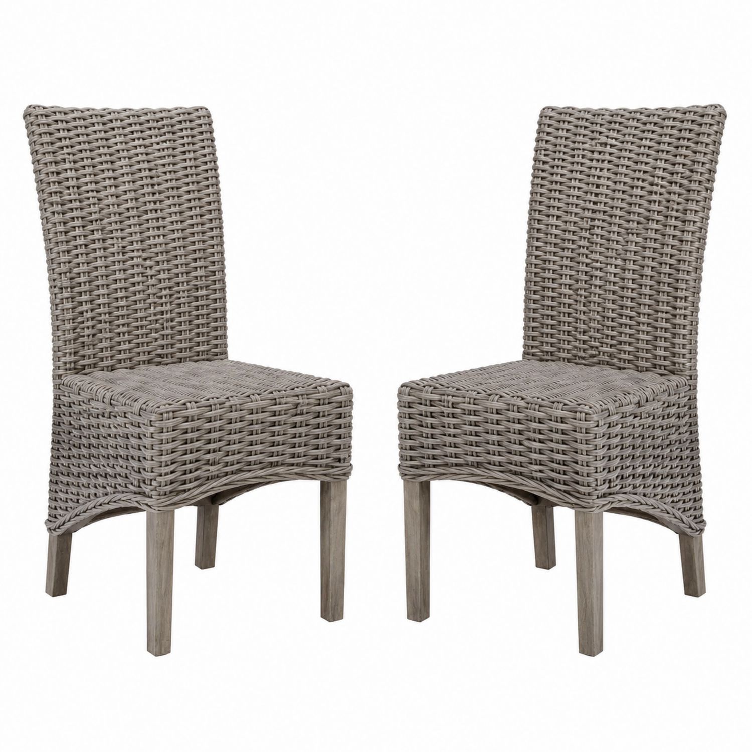 2er Set Esszimmerstühle aus Polyrattan mit Holzbeinen Grau