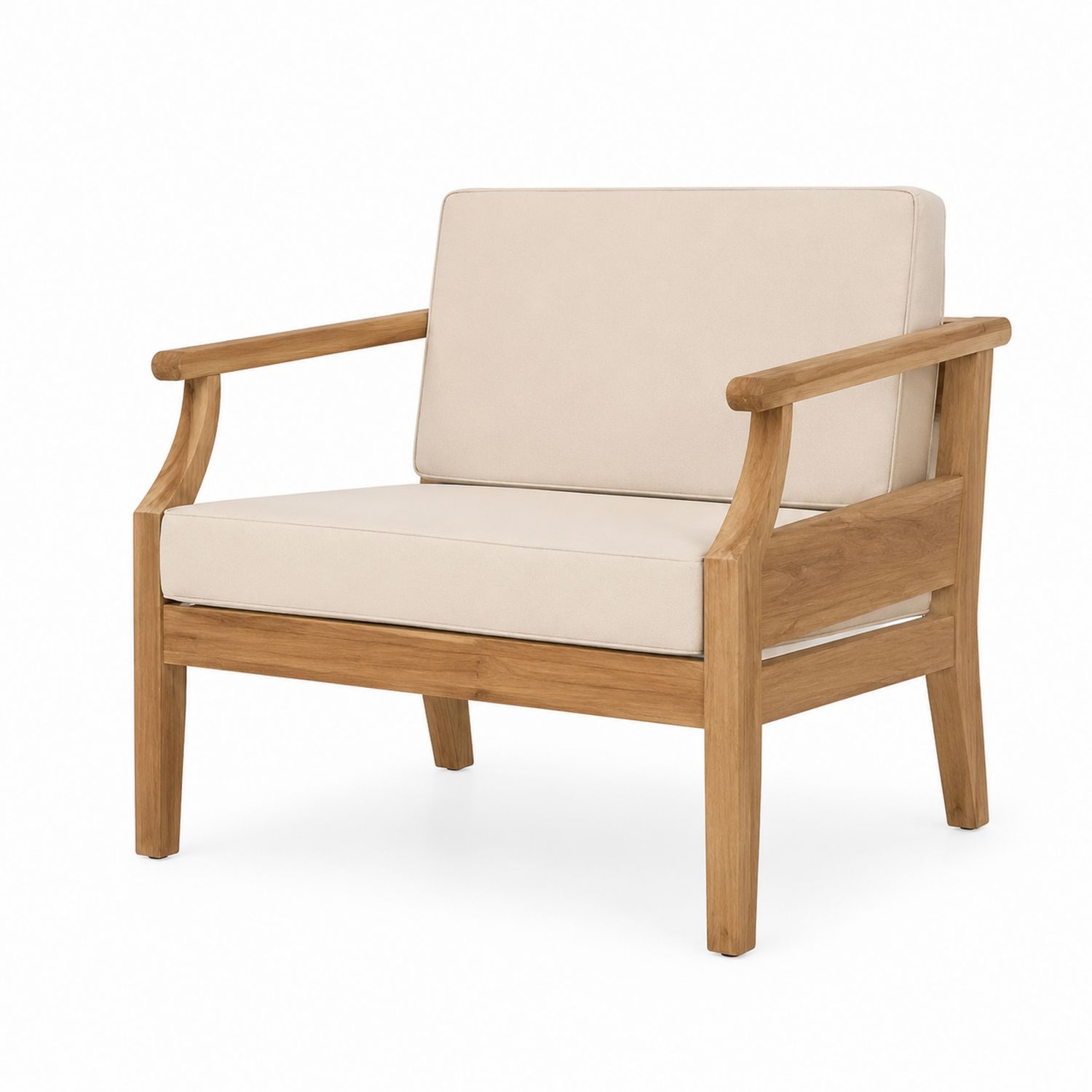 Loungesessel Teakholz mit Polyesterkissen Beige