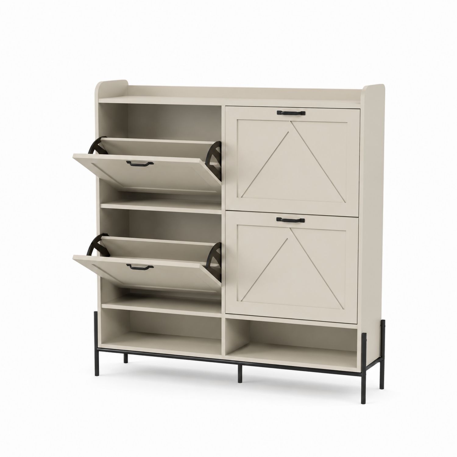 Schuhschrank MDF Metall Beige mit 2 Klappfächern