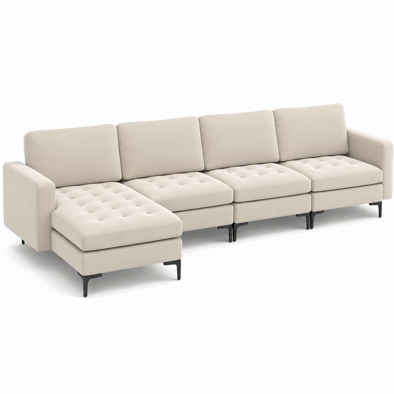 Ecksofa Set mit Ottomane Stoff Beige