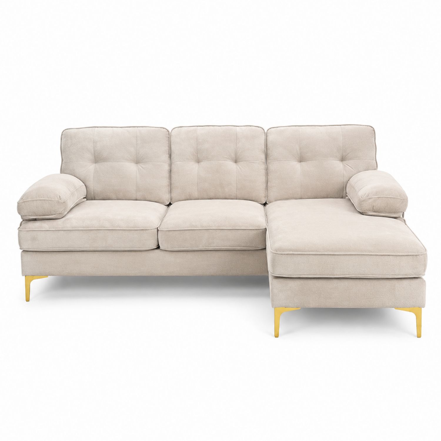 Ecksofa Beige Samt mit Metallbeinen