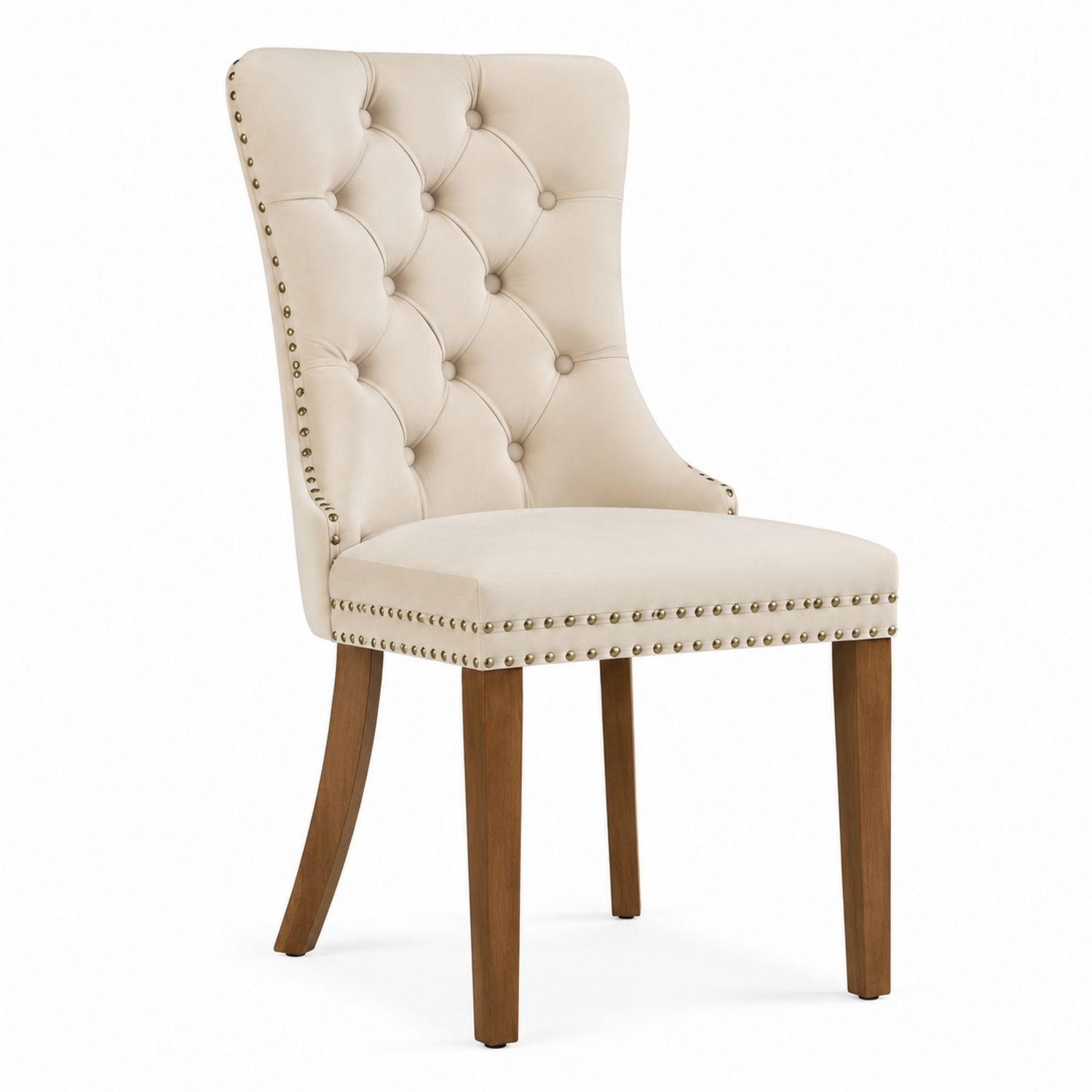Stuhl aus Velours und Holz, Beige, 95 cm