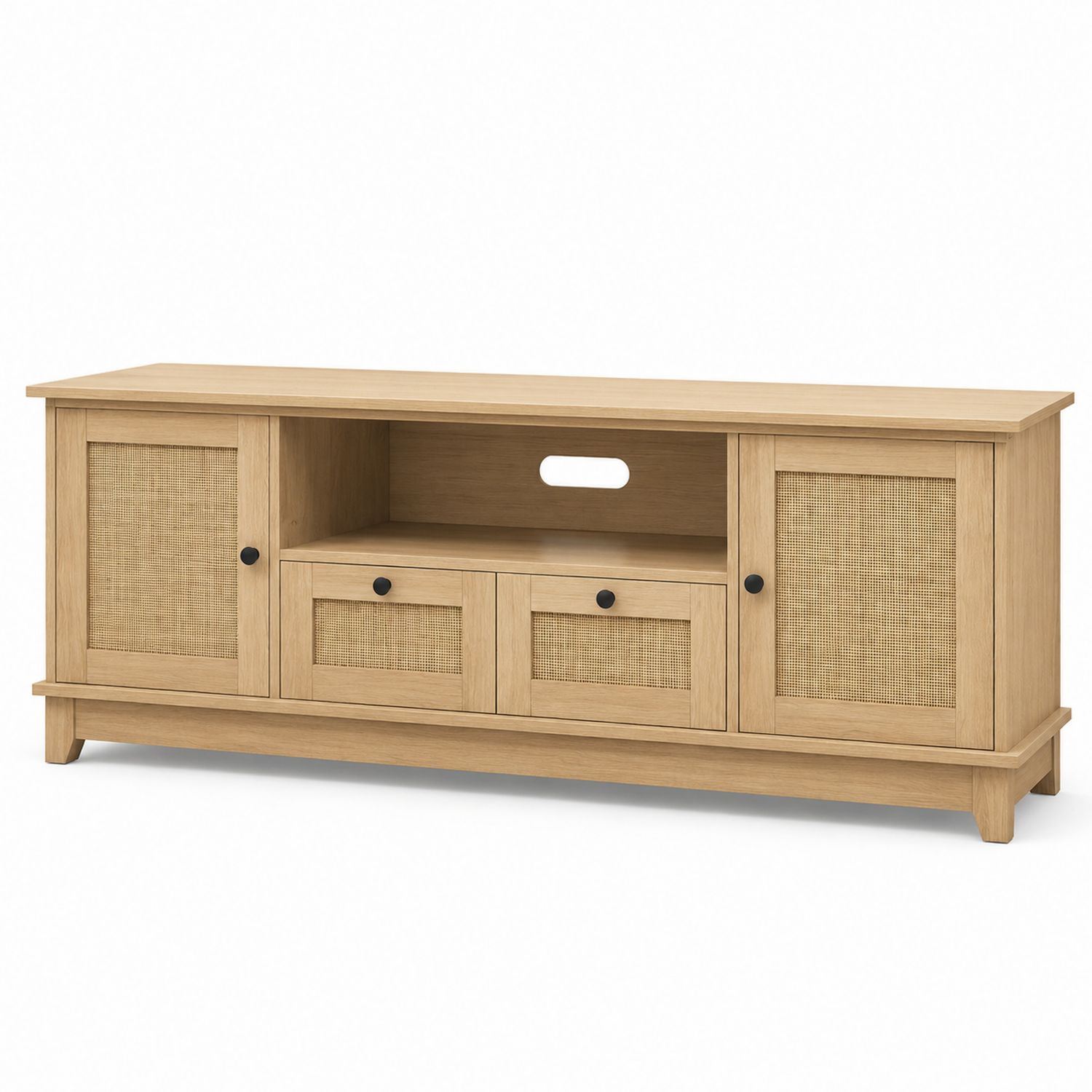 TV-Schrank Holzfurnier Eicheoptik Rattangeflecht 152x40x50 cm Beige