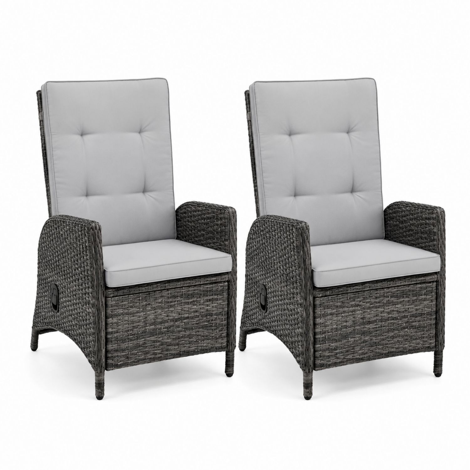 2er Set Polyrattan-Loungesessel mit Kissen – Stahl, Dunkelgrau und Hellgrau