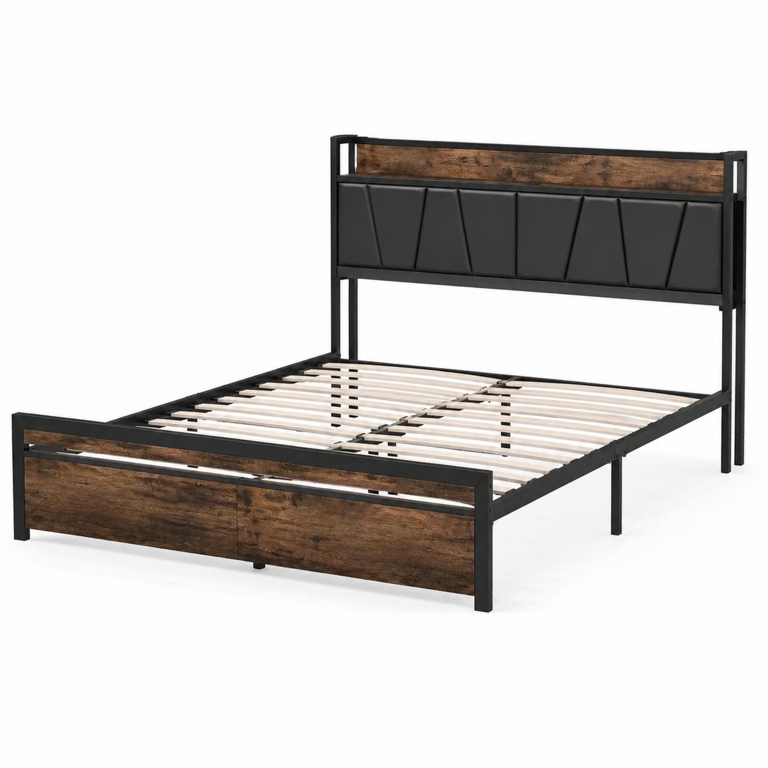 Metallbett mit Holzdetails und Kunstlederkopfteil 200x140 cm