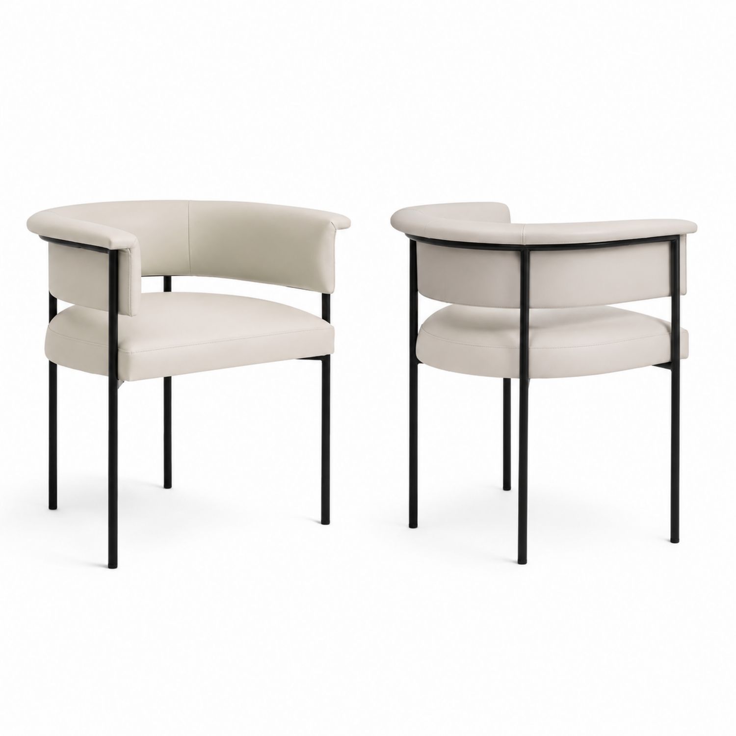Esszimmerstuhl Set aus Kunstleder mit Metallrahmen Creme